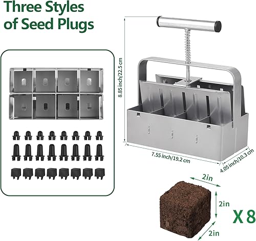 Miniatura 3 de OTVX Fabricante de bloques de tierra, fabricante de bloques de semillas de mano de 8 celdas con guantes de jardín, herramienta de bloqueo de moldes