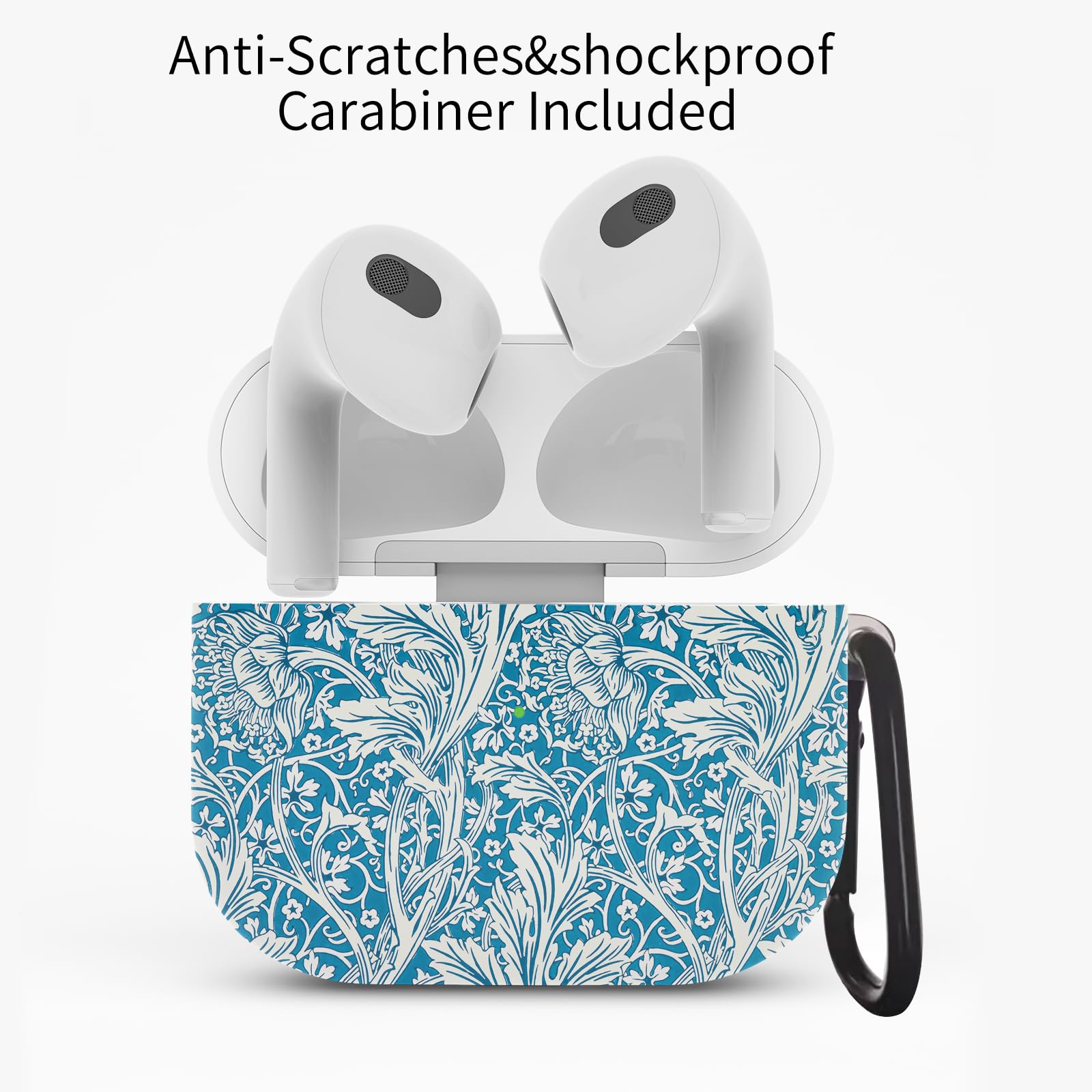 Coque AirPods Pro 1ère Génération Rigide Or Rose – Motif Floral William Morris Arcadia Bleu + Porte-clés