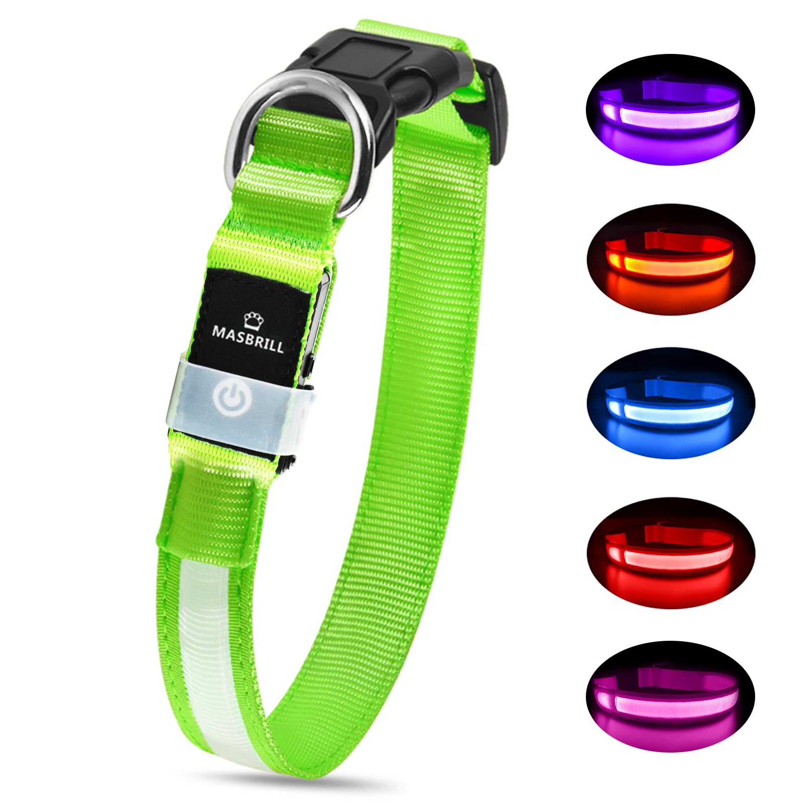 MASBRILL Collar Luminoso Perro, 3 Modos Collar Perro Luz con Recargable Impermeable, Ajustable Iluminación Collares LED para Perros Pequeños/Medianos/Grandes, Verde M 2 716znREVMTL