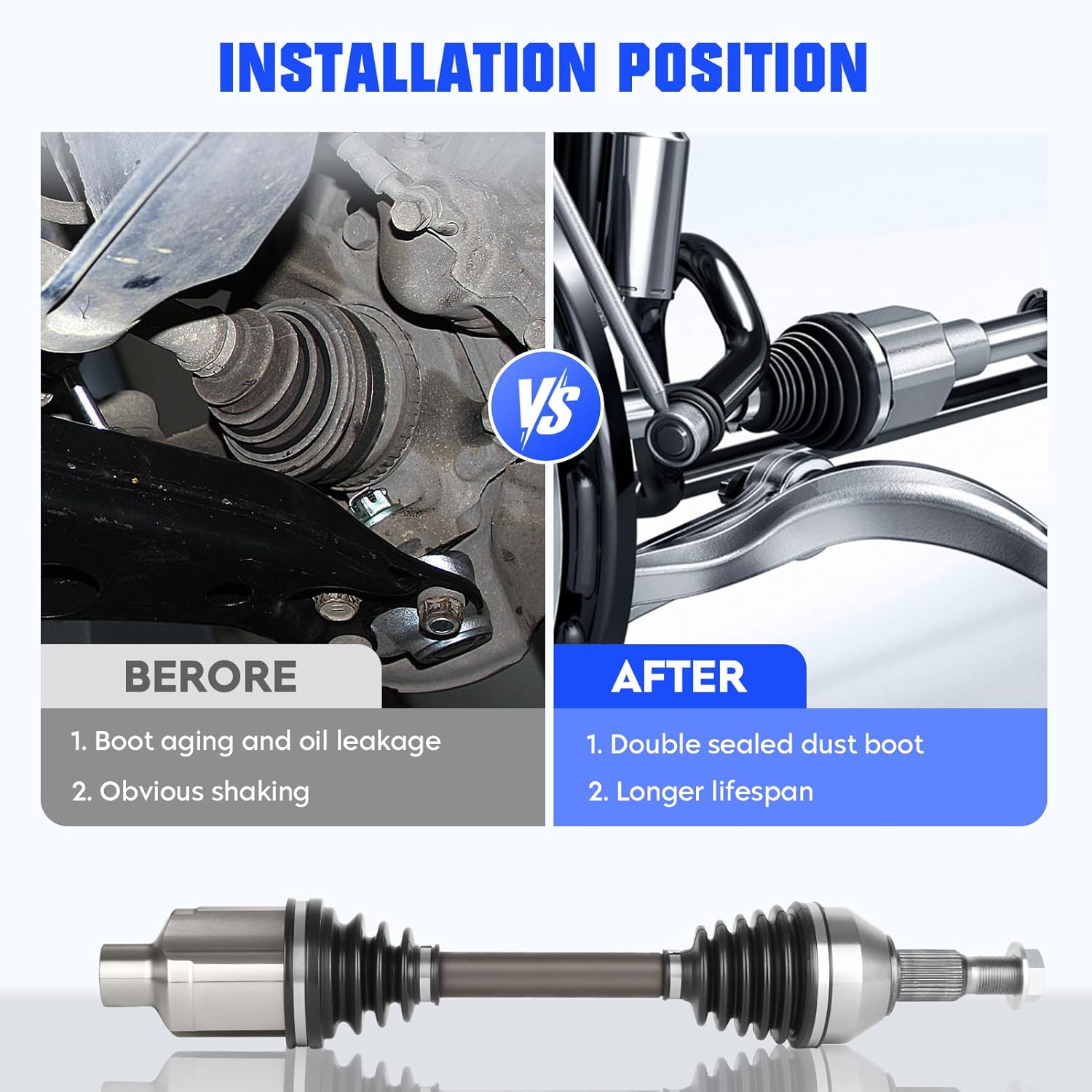 Front Right CV Axle Shaft Fit for 2007-2017 GMC Acadia/2017 GMC Acadia Limited, 2007-2010 Saturn Outlook, 2008-2017 Buick Enclave, 2009-2017 Chevrolet Traverse, Replace for 66-1466, 1 pack