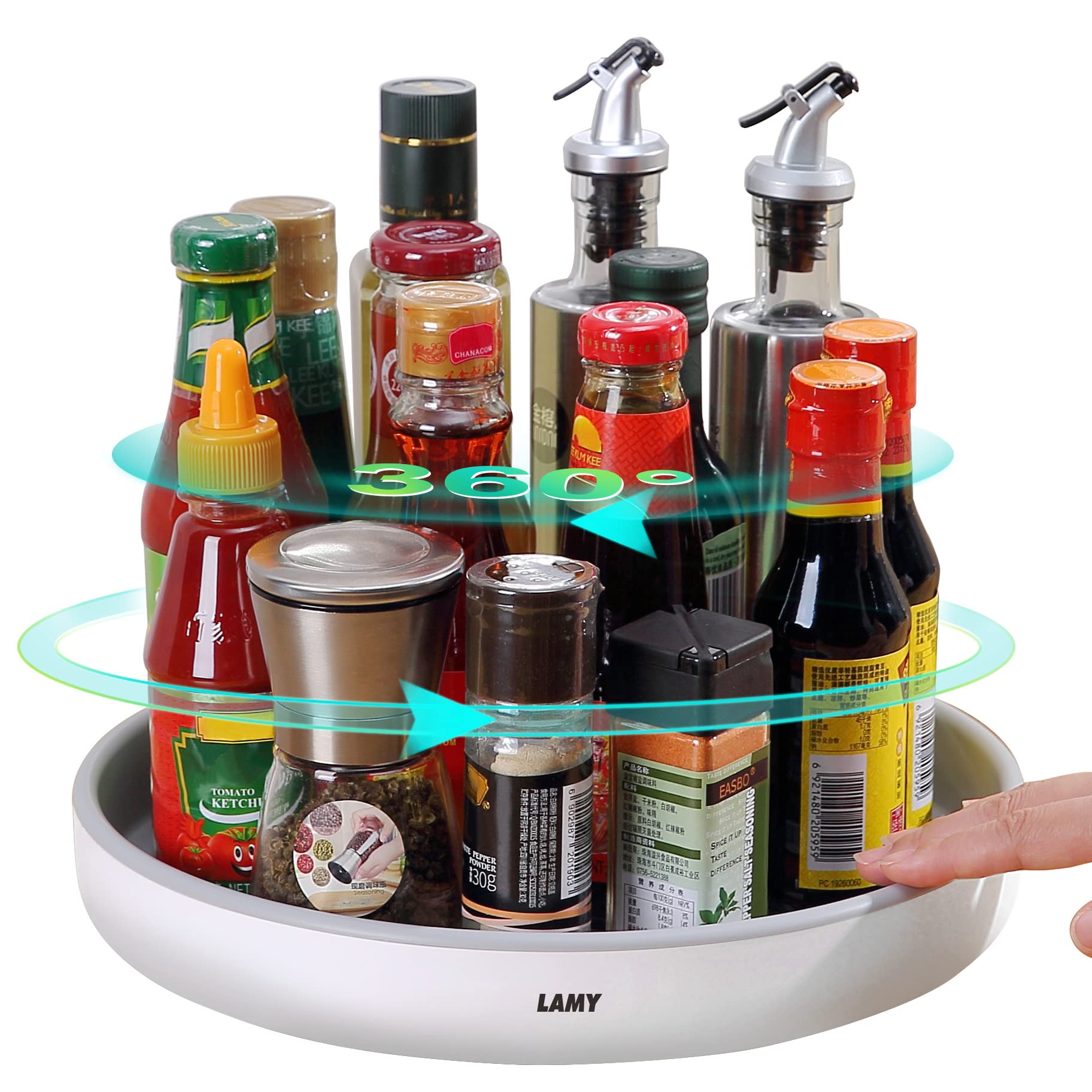 LAMY Lazy Susan Organizer, 12-Inch Lazy Susan Turntable for Cabinet, Refrigerator, Dining Table and Table top - Versatile Organizers and Storage Solution for Kitchen, Pantry, and Bathroom - Grey