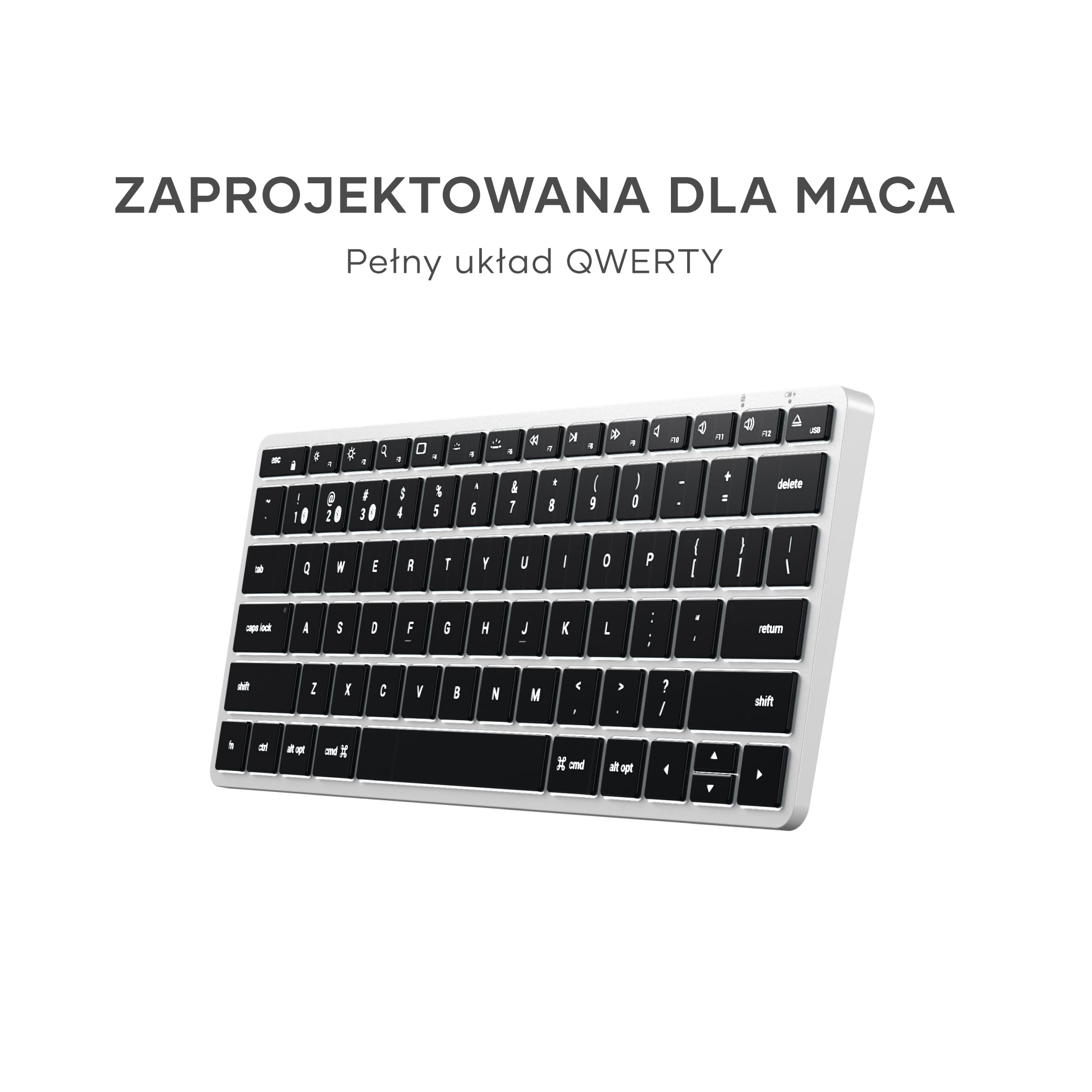 SATECHI klawiatura Bluetooth Slim X1, amerykański układ QWERTY, srebrna | Obsługa wielu urządzeń, aluminiowa obudowa, podświetlane klawisze i ładowanie przez USB-C