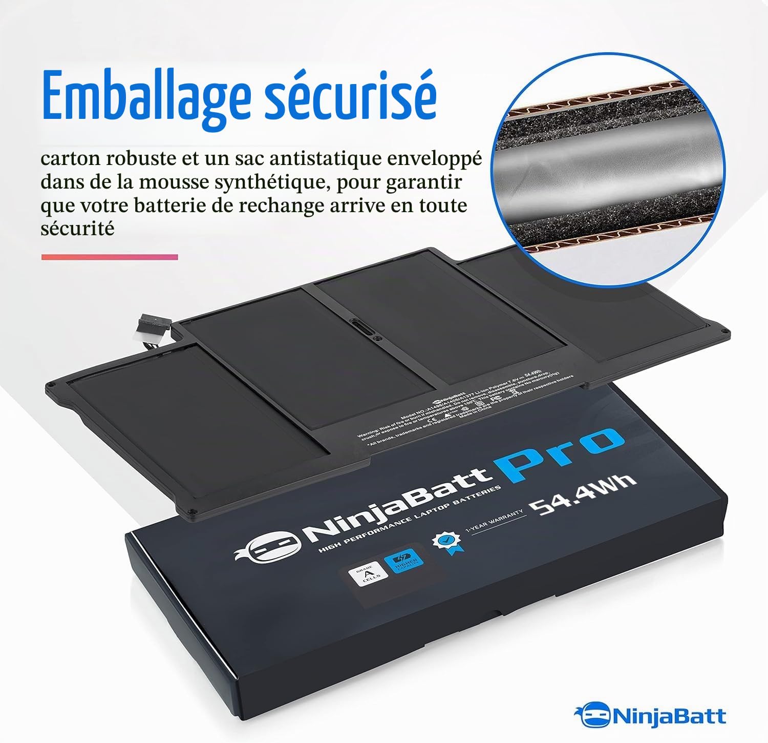NinjaBatt Batterie pour MacBook Air 13" A1466 A1496 A1369 A1405 A1377