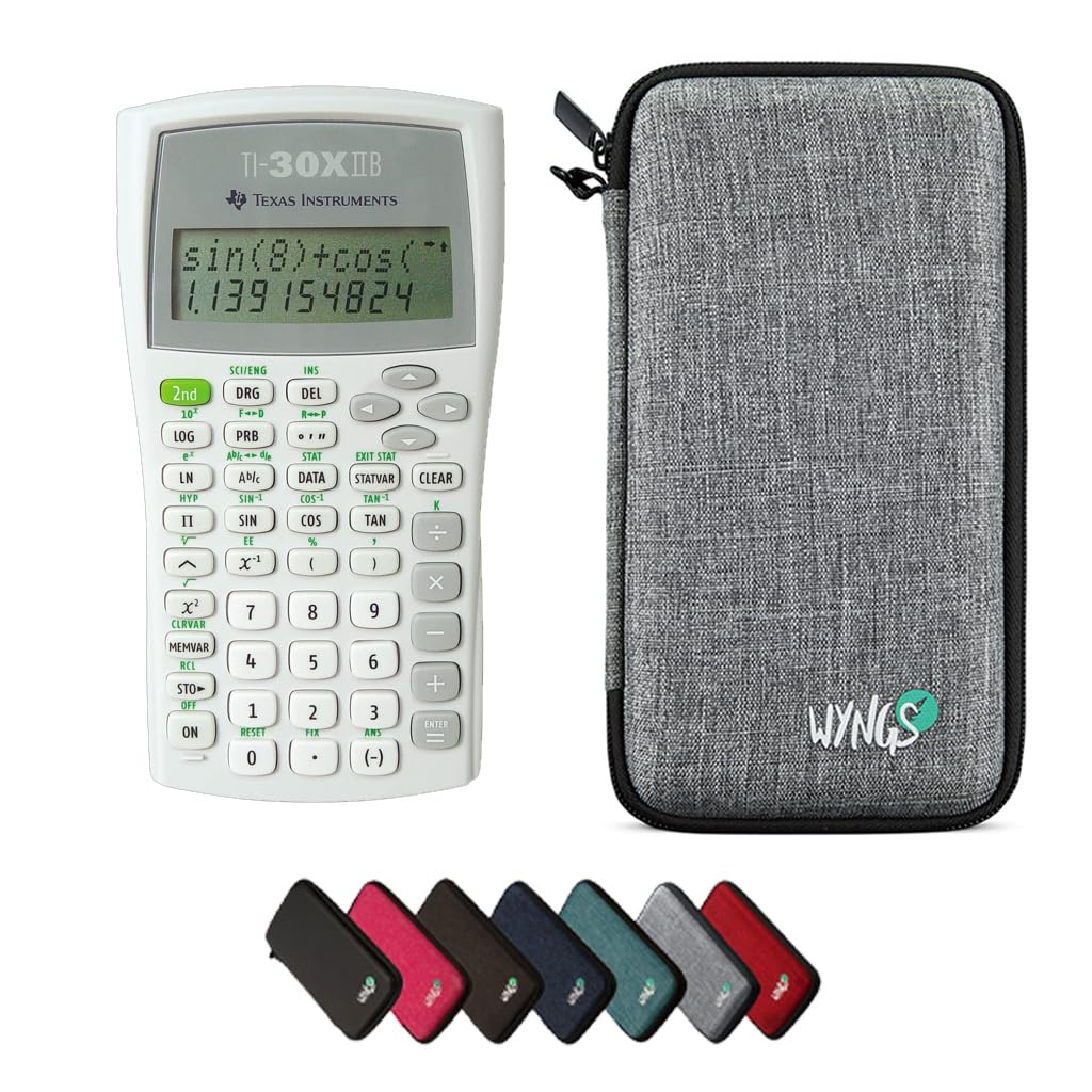 TI-30XIIB avec Housse de Protection WYNGS Incluse Gris Clair - Calculatrice Scientifique - Pack de Base