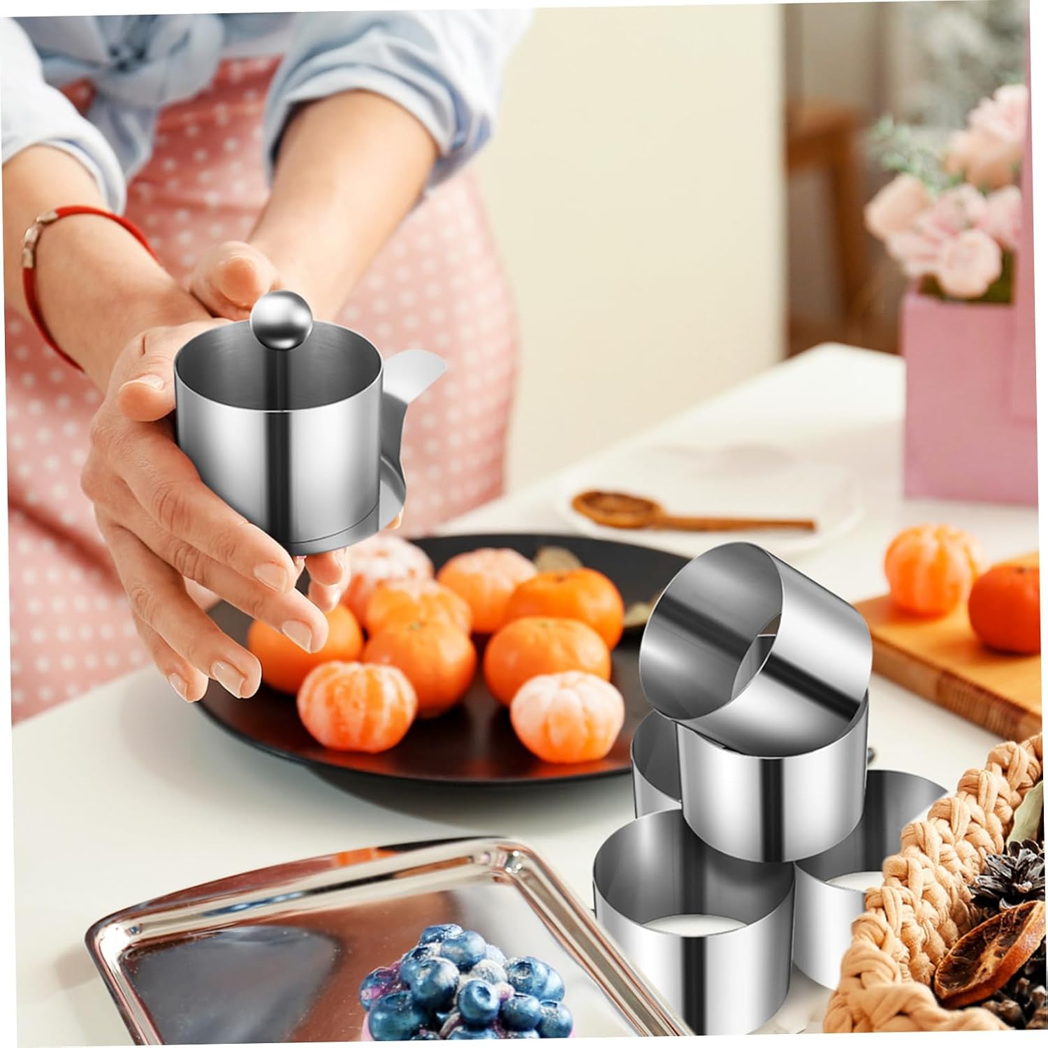 1set Stainless Steel Round Cake Ring Mold for Mousse Cupcakes Puddings Small Desserts Versatile Kitchen Baking Tool for Home Baking Projects