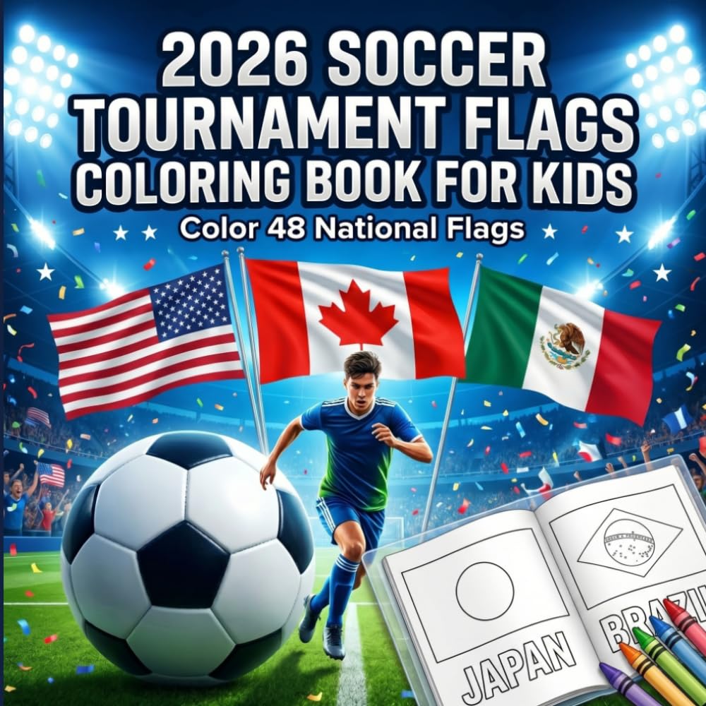 2026 SOCCER TOURNAMENT FLAGS COLORING BOOK FOR KIDS: Color 48 National Flags and Discover Countries Through Fun Soccer-Themed Coloring Activities