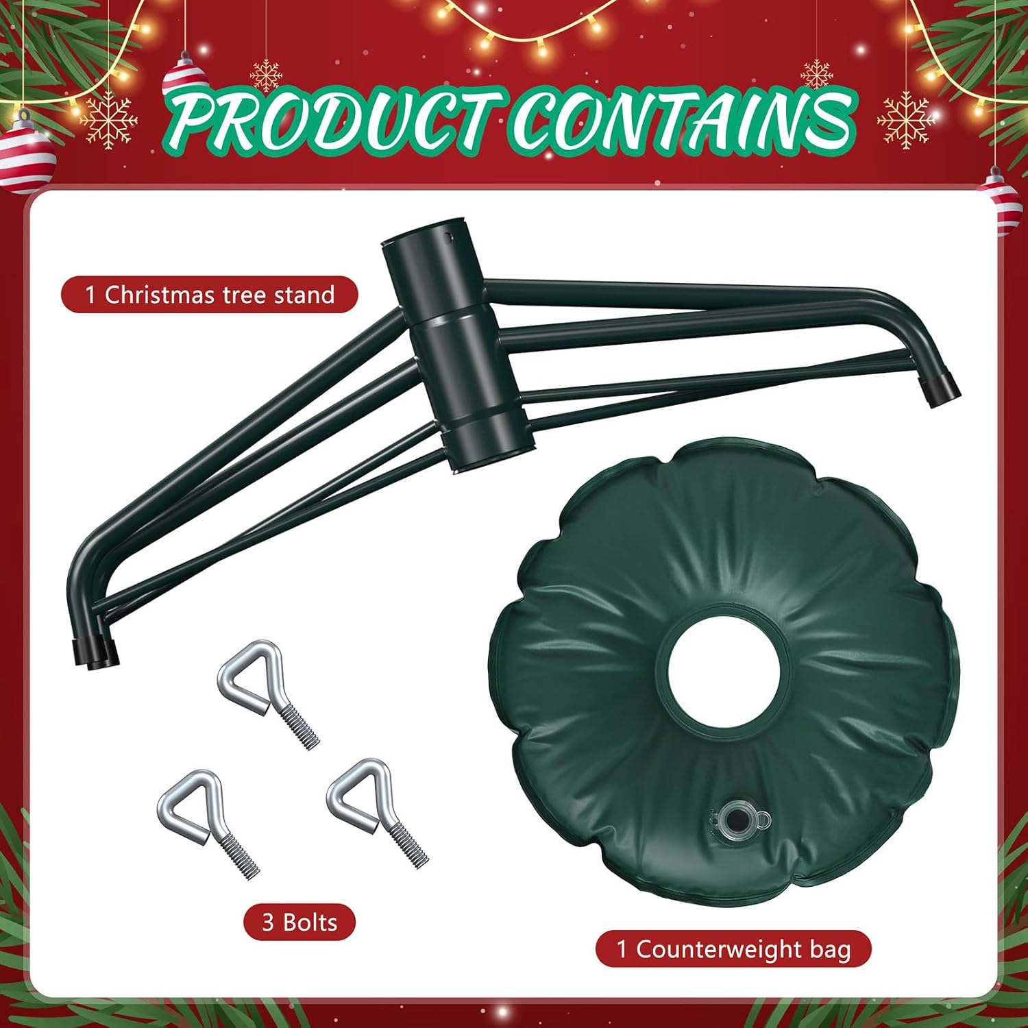 Christmas Tree Stand, Christmas Tree Stand for Artificial Tree, Christmas Tree Base for 4-6 Feet Artificial Trees, Metal Xmas Tree Holder Fits 0.5-1.37 Inch Tree Pole, DarkGreen