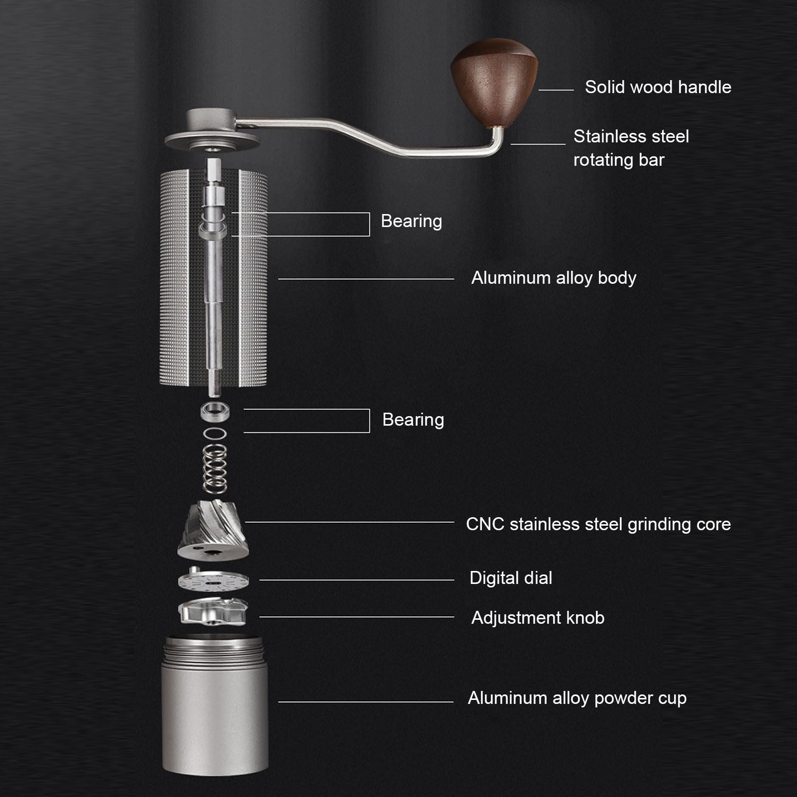 Brrnoo Macinacaffè Manuale Macinacaffè Manuale con 55 Impostazioni Regolabili Capacità 22g per Domestica Viaggi French Press Portatile (BLACK)