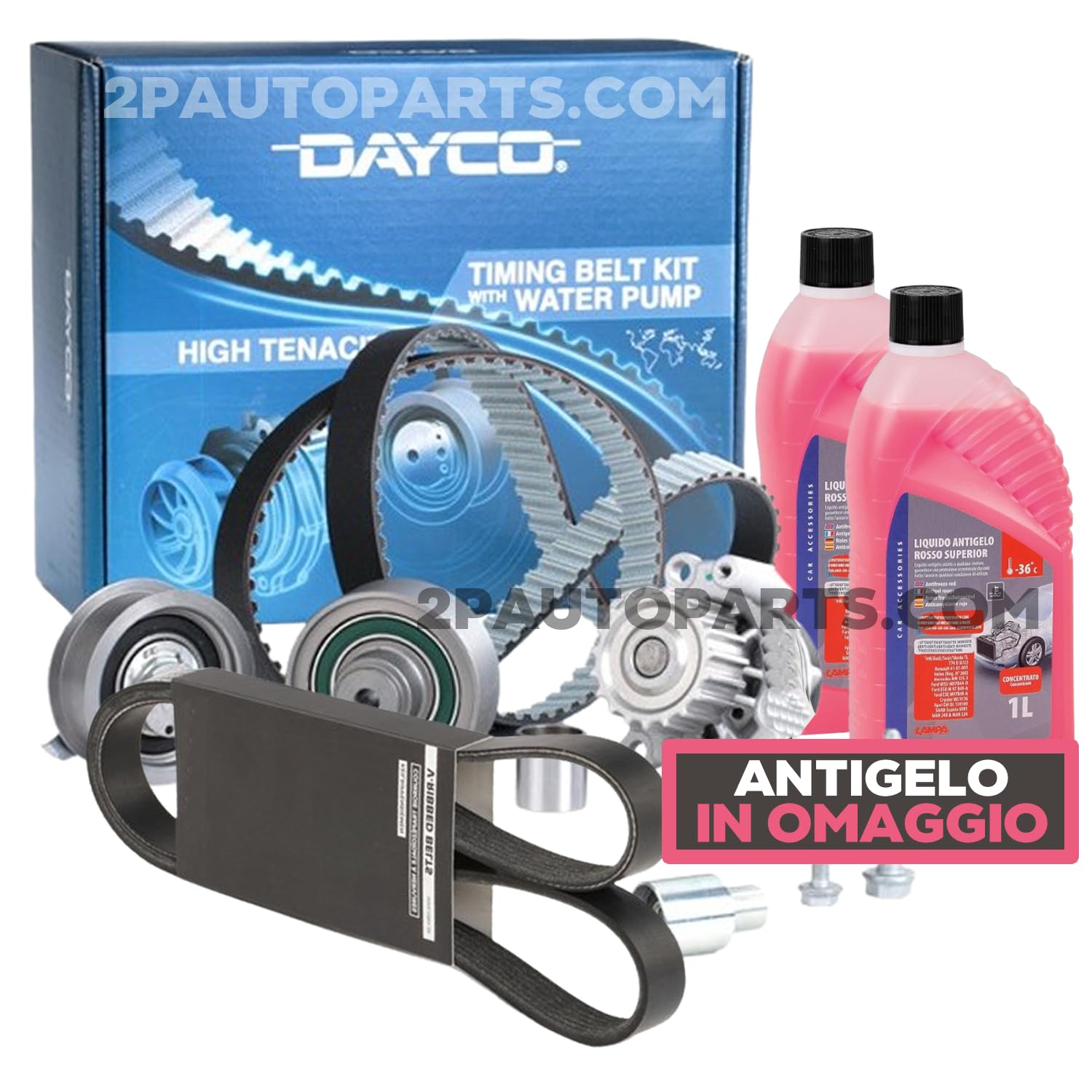 KIT DISTRIBUZIONE COMPLETO DI POMPA ACQUA, CINGHIA SERVIZI E ANTIGELO OMAGGIO PER GIULIETTA 500X TIPO 1.6 MULTIJET MJT