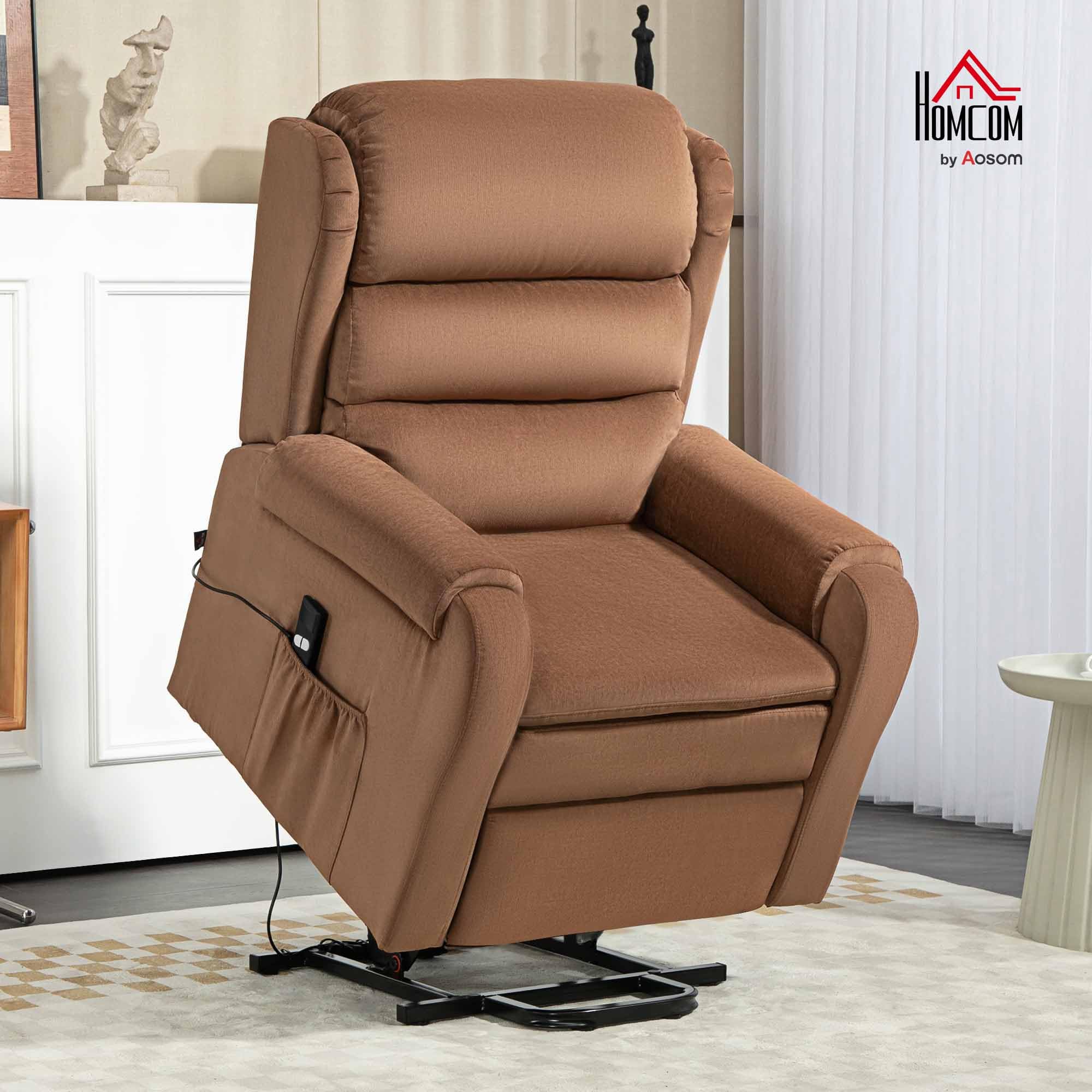 HOMCOM Poltrona Elettrica Alzapersona Reclinabile 160°, Poltrona Relax Elettrica in Velluto con Telecomando, Poggiapiedi e Tasche Laterali, Marrone Scuro