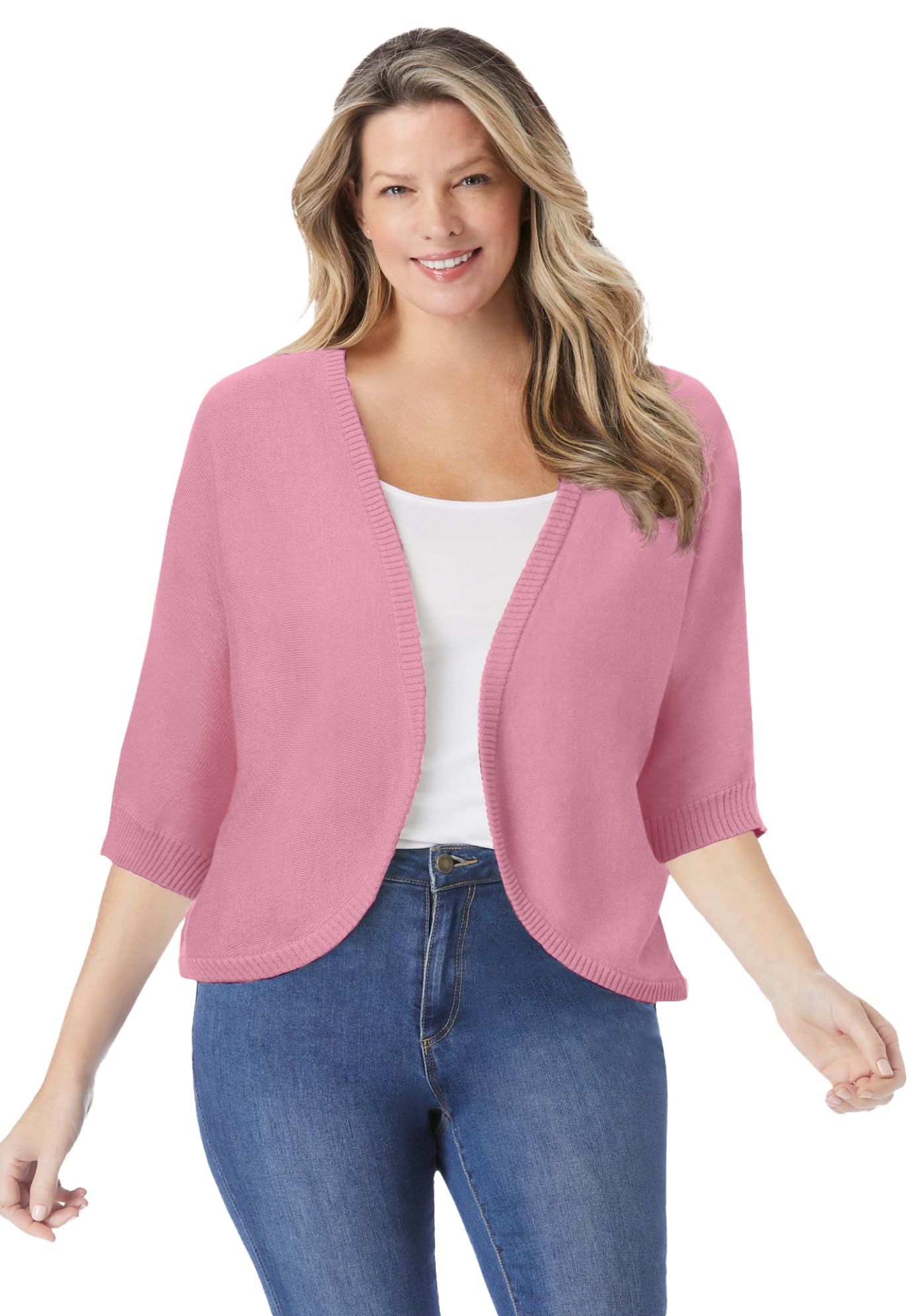 Woman Within Plus Size Rib Trim Cardigan Shrug