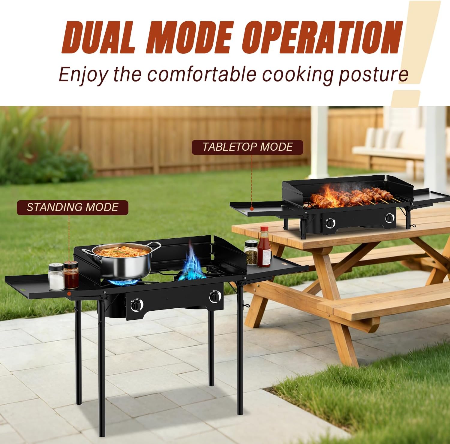 2 Burner Outdoor Camping Stove with Windscreen & Side Table, Cover, 20PSIG Regulator,150,000 BTU Propane Gas Stove for Camping Home Backyard Outdoor Cooking Brewing Canning