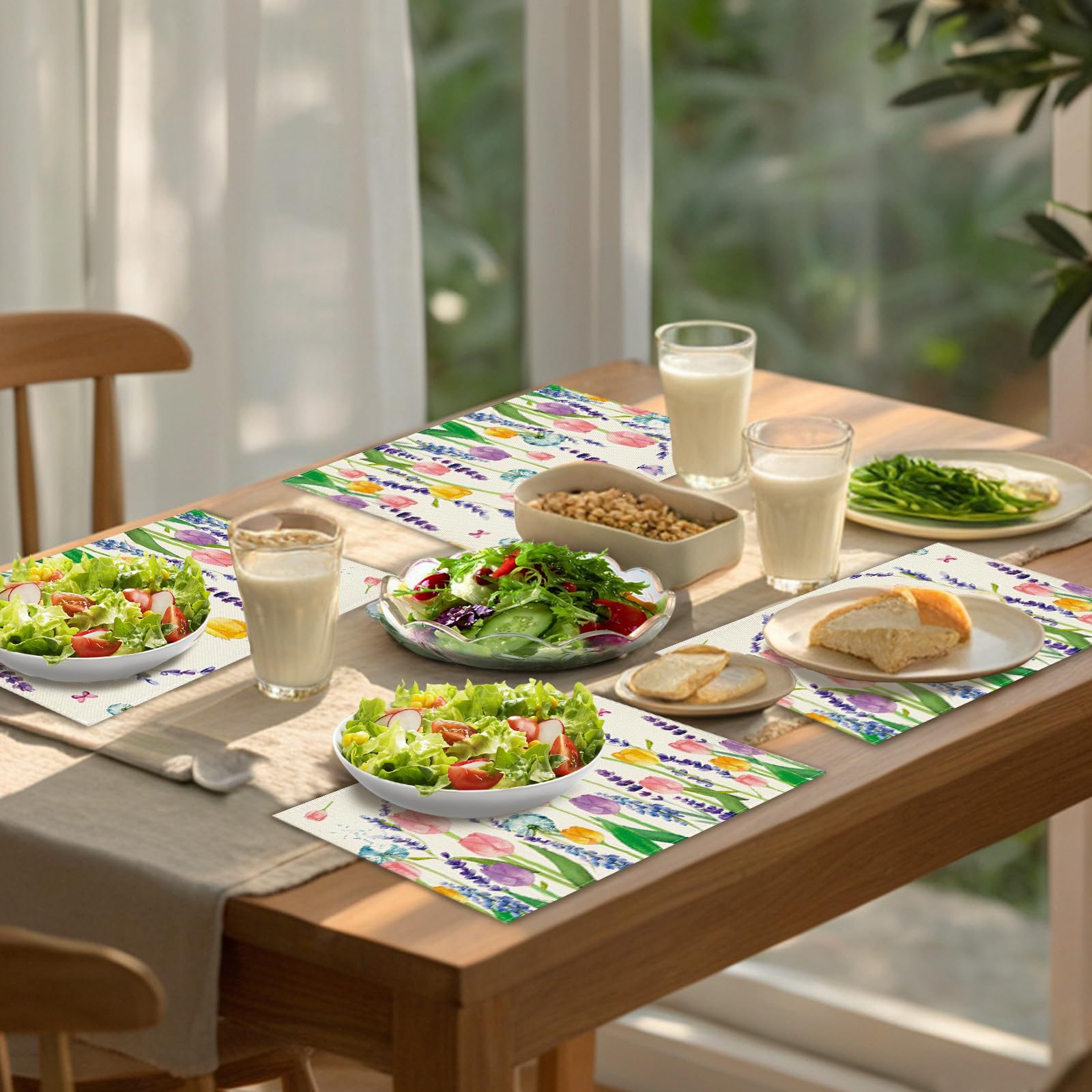 Tovagliette Primaverili Lavabili 4 Pezzi: 30x45 Cm, Stoffa Poliestere, Design Floreale Per Colazione E Pranzo
