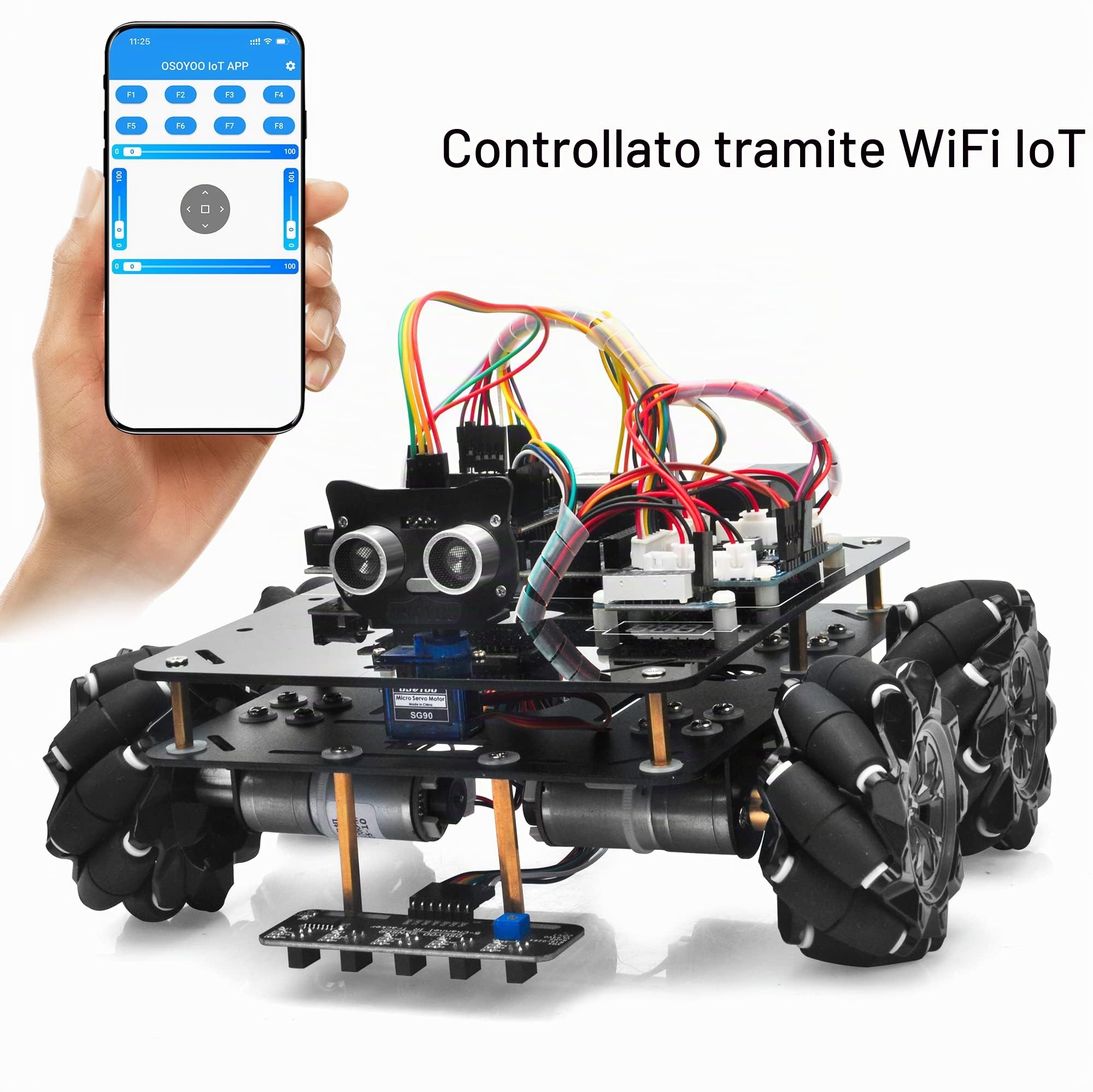 OSOYOO Omni-directinal Mecanum Wheels Robot Car Kit per Arduino Mega2560|Telaio in metallo Motore a corrente continua Robot STEM educativo telecomandato | Codifica fai-da-te per adolescenti adulti