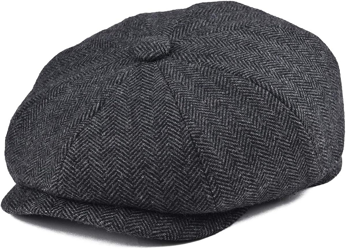 BOTVELA Men's 8 Piece Wool Blend Newsboy Flat Cap Herringbone Pattern