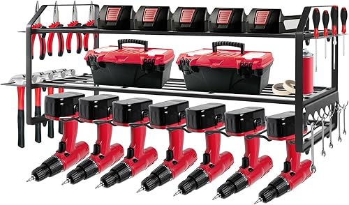 NBOOCUP Organizador de herramientas eléctricas, organización de garaje y soporte de pared de almacenamiento de taladros, estante de almacenamiento