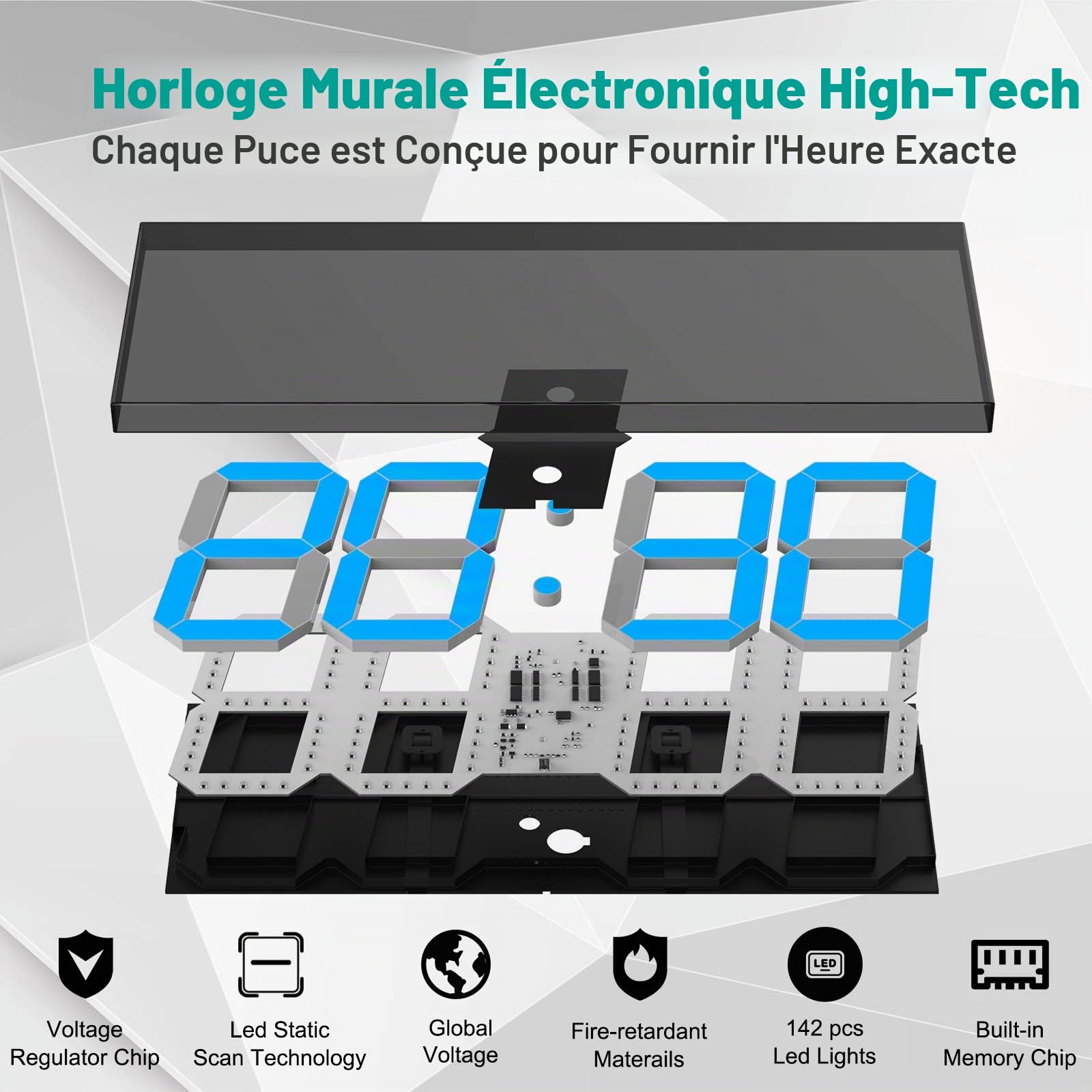 CHKOSDA Horloge murale numérique à LED horloge murale surdimensionnée avec chiffres de 152 cm minuterie à rebours télécommandée variateur d'intensité grand calendrier et thermomètre (bleu glacial)