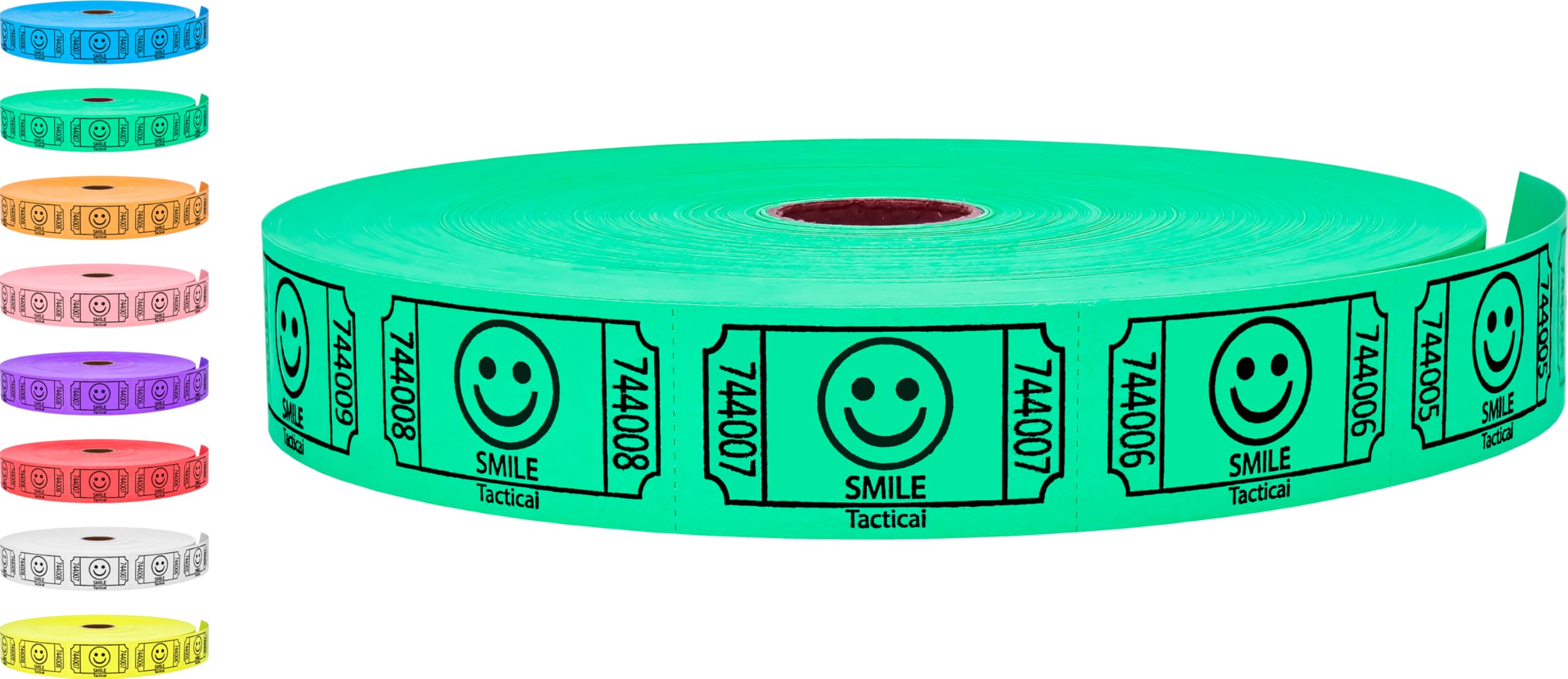 Tacticai 2000 Raffle Tickets, Smile, Green (1 of 8 Colors), Single Roll, Ticket for Events, Entry, Class Reward, Fundraiser & Prizes