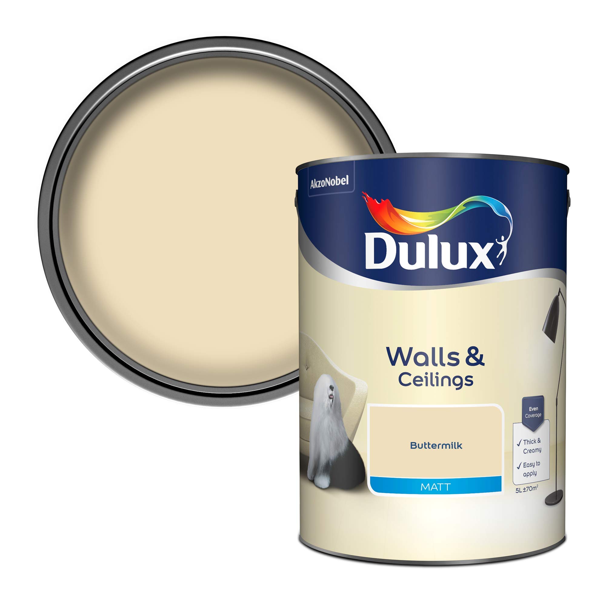 Dulux Buttermilk Matt Emulsion Paint For Walls And Ceilings - 5L