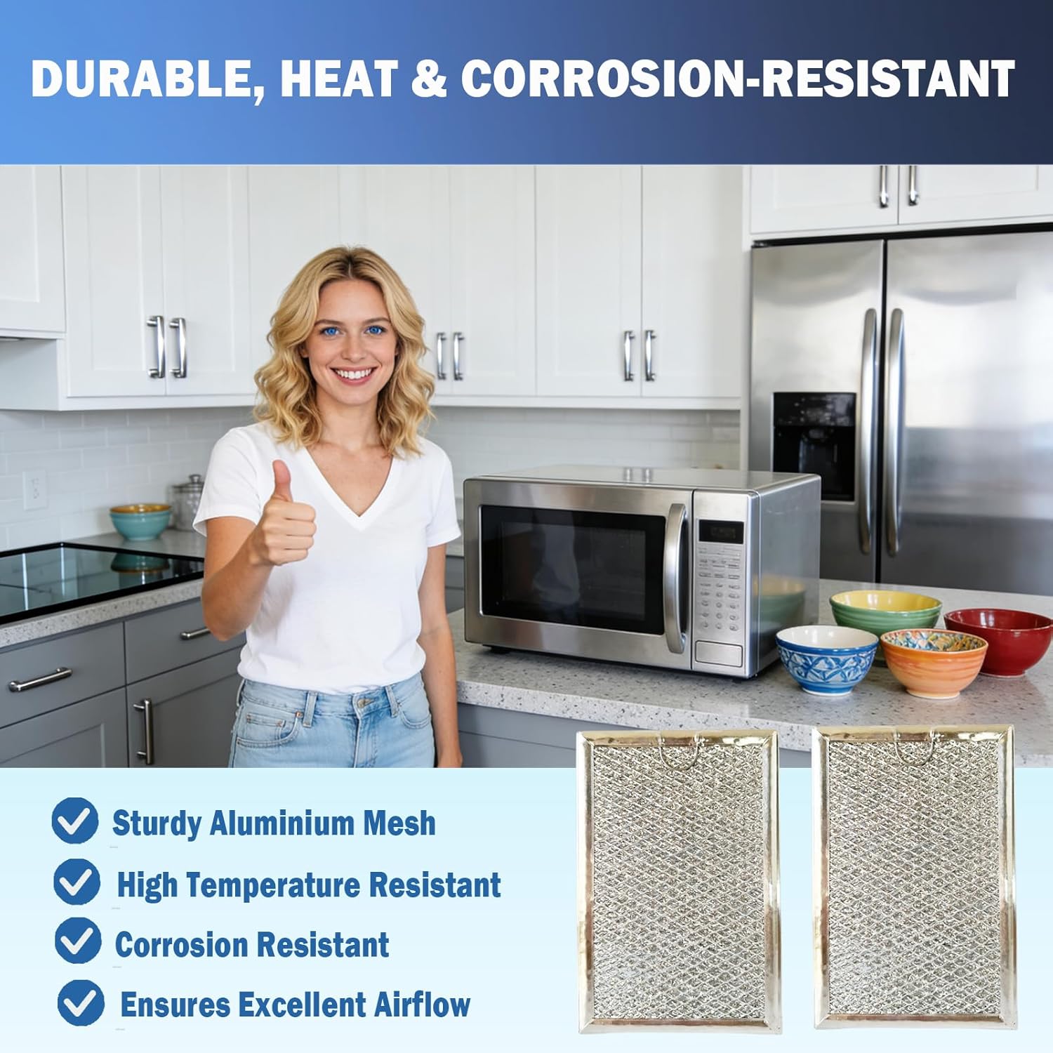 2 Pack Microwave Grease Filter Fit for GE JVM3160DF8BB, JVM3160RF8SS, JVM3160DF8WW, JVM3160DF8CC, JVM1540SM1SS, JVM1540SM2SS Microwave Replacement Part