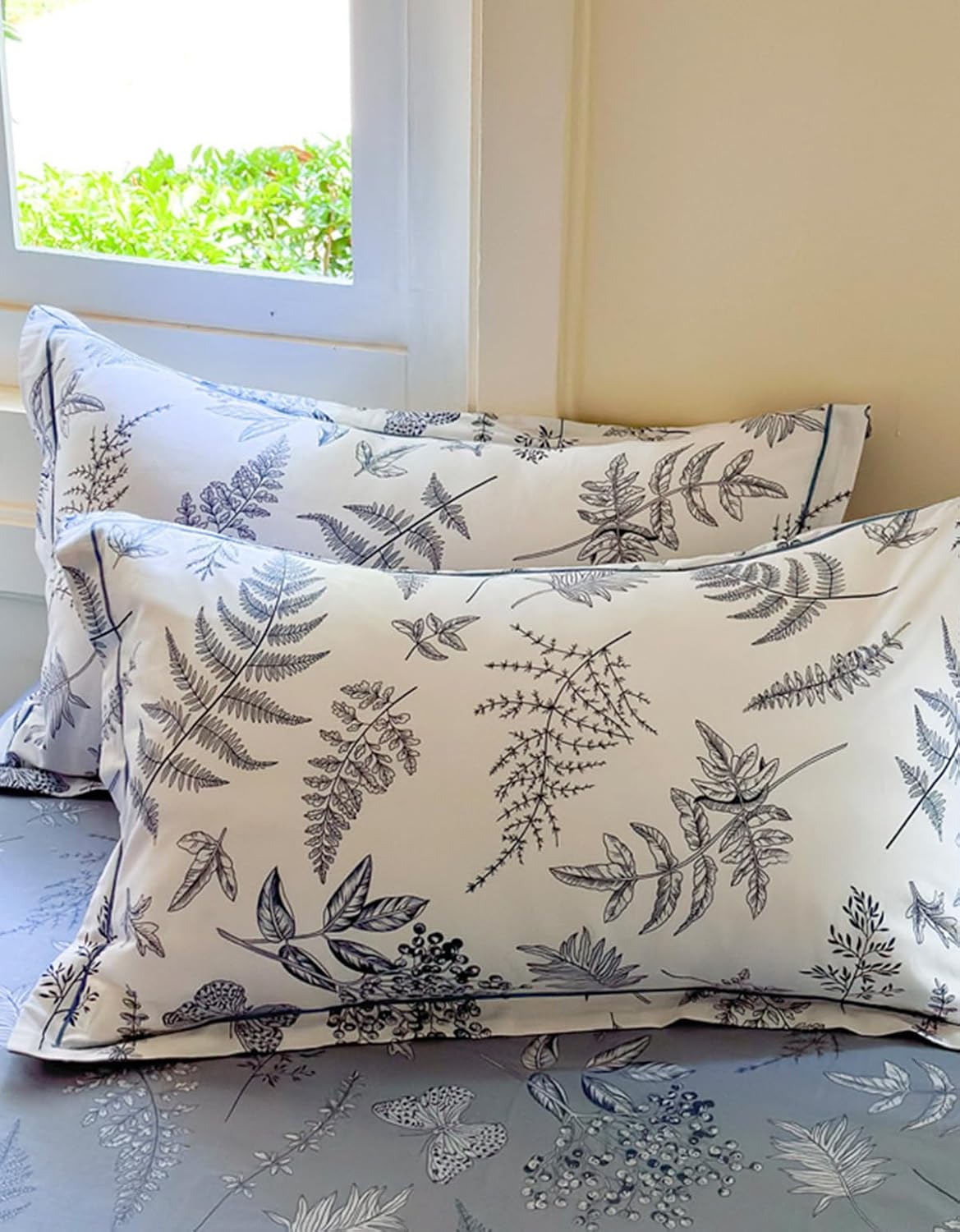 100% Pure Washed Cotton Floral Pattern Duvet Cover Set Queen Size Bedding Set Feel Super Soft Comfy Vintage Fall Comforter Cover Set (Comforter Not Included,lanyu, Queen)