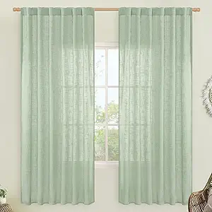 LAMIT Fresh Green 72 inch Linen Curtains for Living Room 2 Panels, Linen Textured Light Filtering Semi Sheer Back Tab and Rod Pocket Farmhouse Curtain Panels for Bedroom/Farmhouse, 52 x 72 Inch
