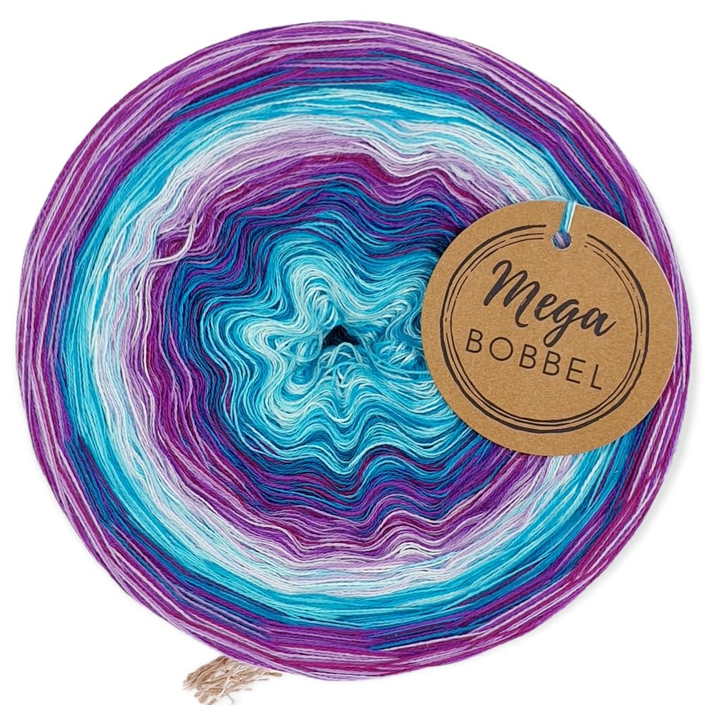 MegaBobbel*Traumwelt*A9* (Außenfarbe: Lilatöne) Farbverlaufsgarn - Lace Garn Bobbel Wolle zum Häkeln & Stricken - 50% Baumwolle/50% Polyacryl (4 fädig, 2000m)