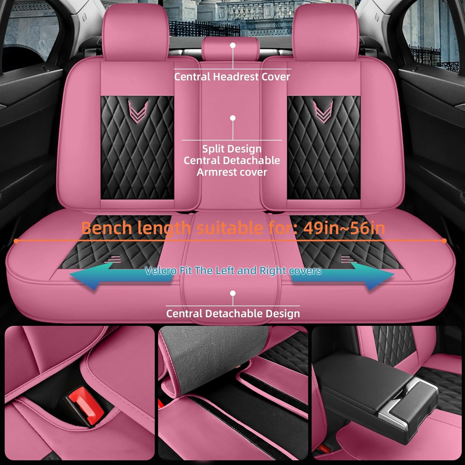 SanQing Car Seat Covers Full Set, Super Luxurious Heavy Duty Waterproof Leather Automotive Vehicle Cover for Cars SUV Pick-up Truck, Universal Non-Slip Seat Pink Car Accessories (Black Pink)