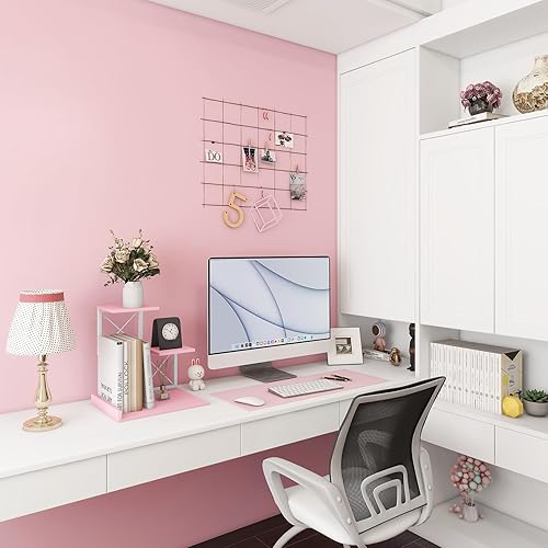 Miniatura 2 de ELITEROO Estante de escritorio, organizador estético de escritorio, mini estantería de mesa, 3 niveles de suministros de escritorio de madera,