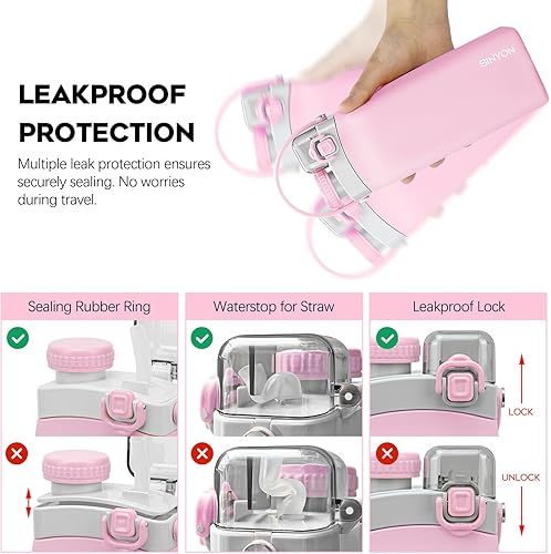 Miniatura 4 de Sinyon Botellas de agua plegables, botella de agua reutilizable de silicona de 20 onzas con popote y correa, botella de agua deportiva plegable a