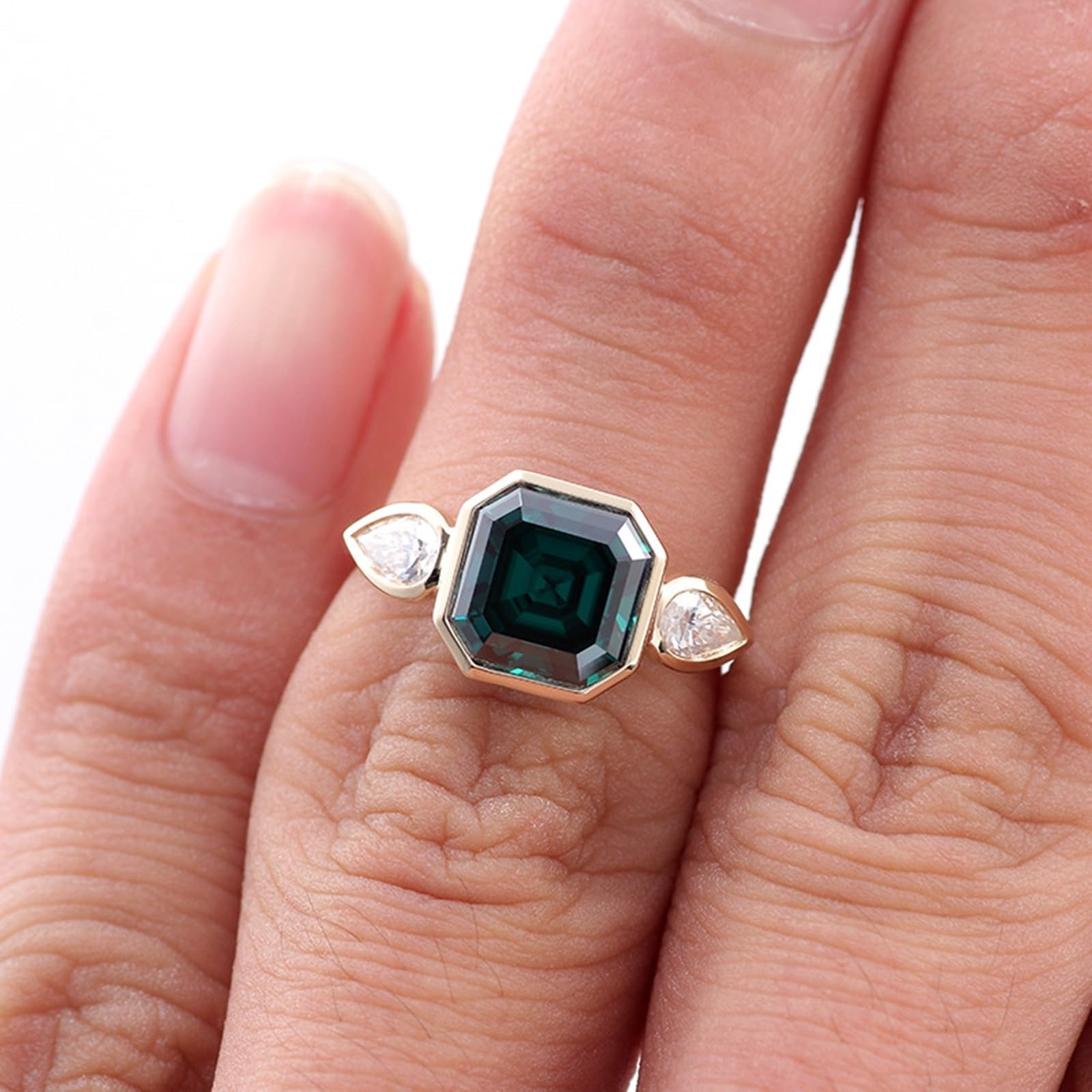 Epinki Fantazyjny pierścionek 9-karatowy/14 karatów/18 karatów złoty pierścionek dla kobiet 1/2/3ct Moissanite Zielony Geometryczny Kamień Pierścień