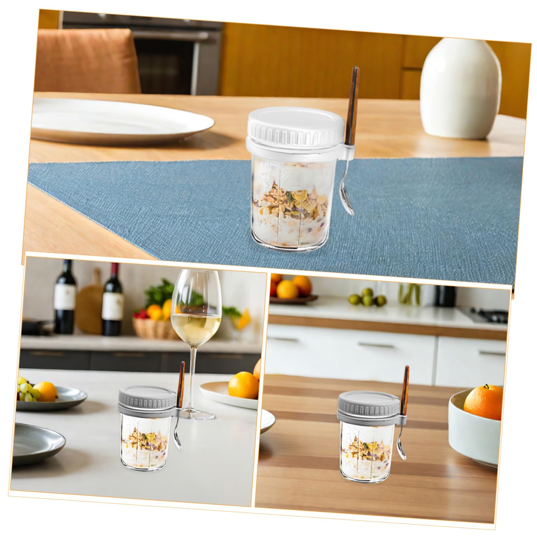 Toyvian 4pièces Pot à Yaourt Réutilisable pour Céréales avec Couvercle Bocal Verre pour Flocons Avoine Bol Déjeuner avec Couvercle Hermétique
