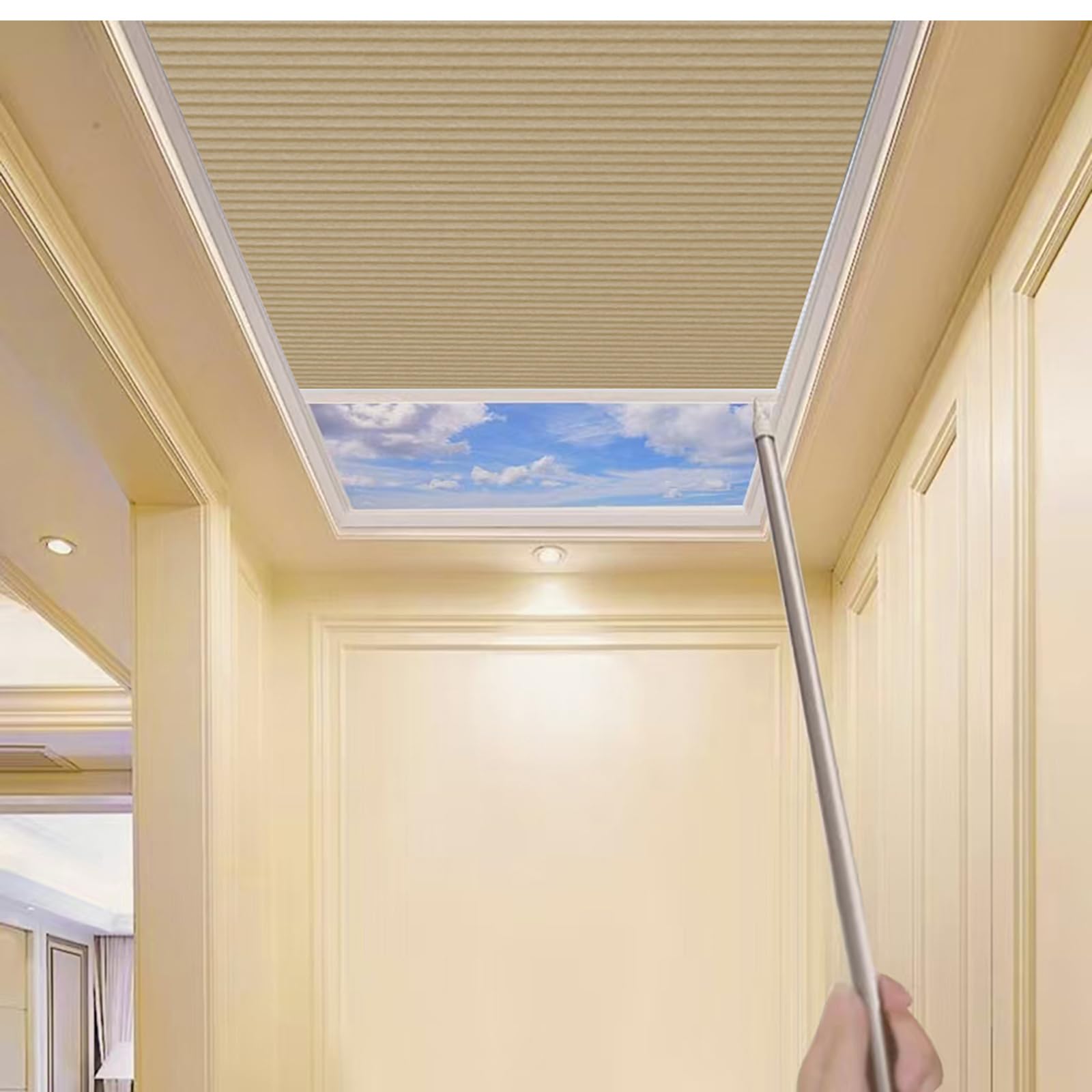 TIPIACE Manual Skylight Roof Window Cellular Honeycomb Full Blackout Waterproof Fabric Curtain Blinds，Light Blocking Thermal Insulation Blinds for Skylight (Coffee 93021H)