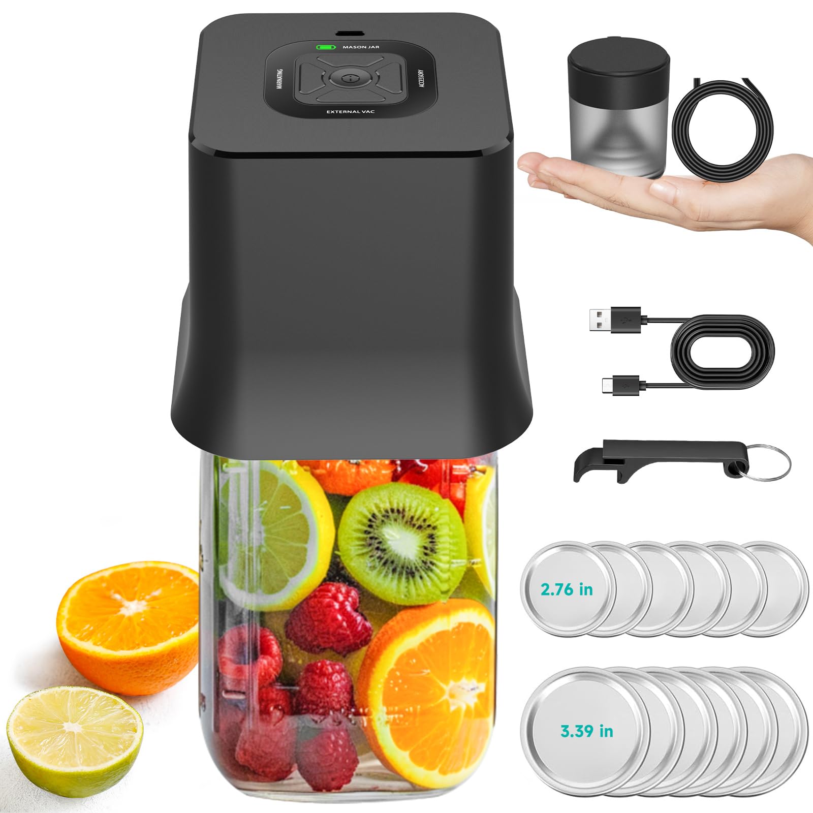 4-in-1 Electric SEANCHEER Mason Jar Vacuum Sealer with Assembly Vacuum Pump for Food Storage, Automatic Vacuum Sealer Compatible with Wide&Regular Mouth Mason Jars,Vacuum Bags,Vacuum Boxes,Wine Bottle