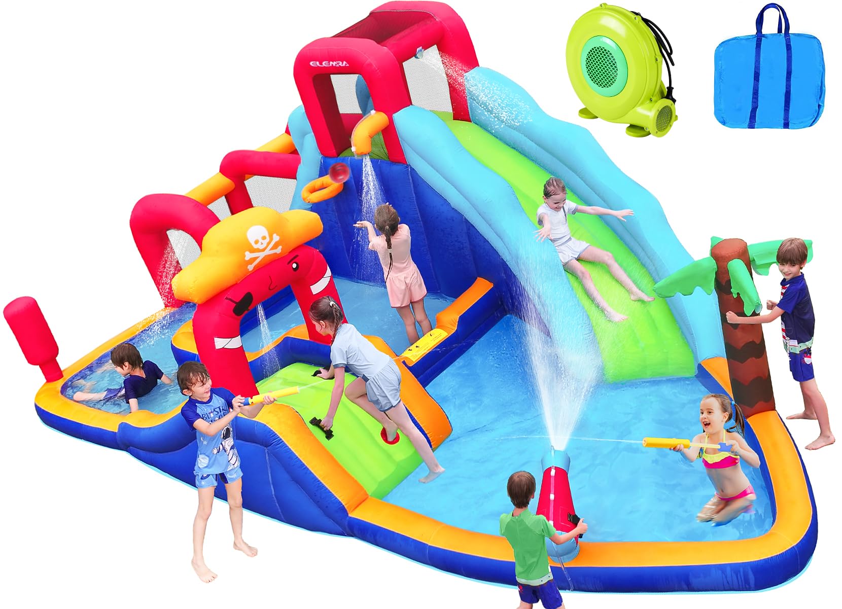 Photo 1 of ELEMARA 10 in 1 Inflatable Water Slide, Inflatable Water Park with Blower, 2 Slides & 2 Climbing Walls & 2 Water Guns, Deep?Splash Pool, Water Slides for Kids Backyard for 6