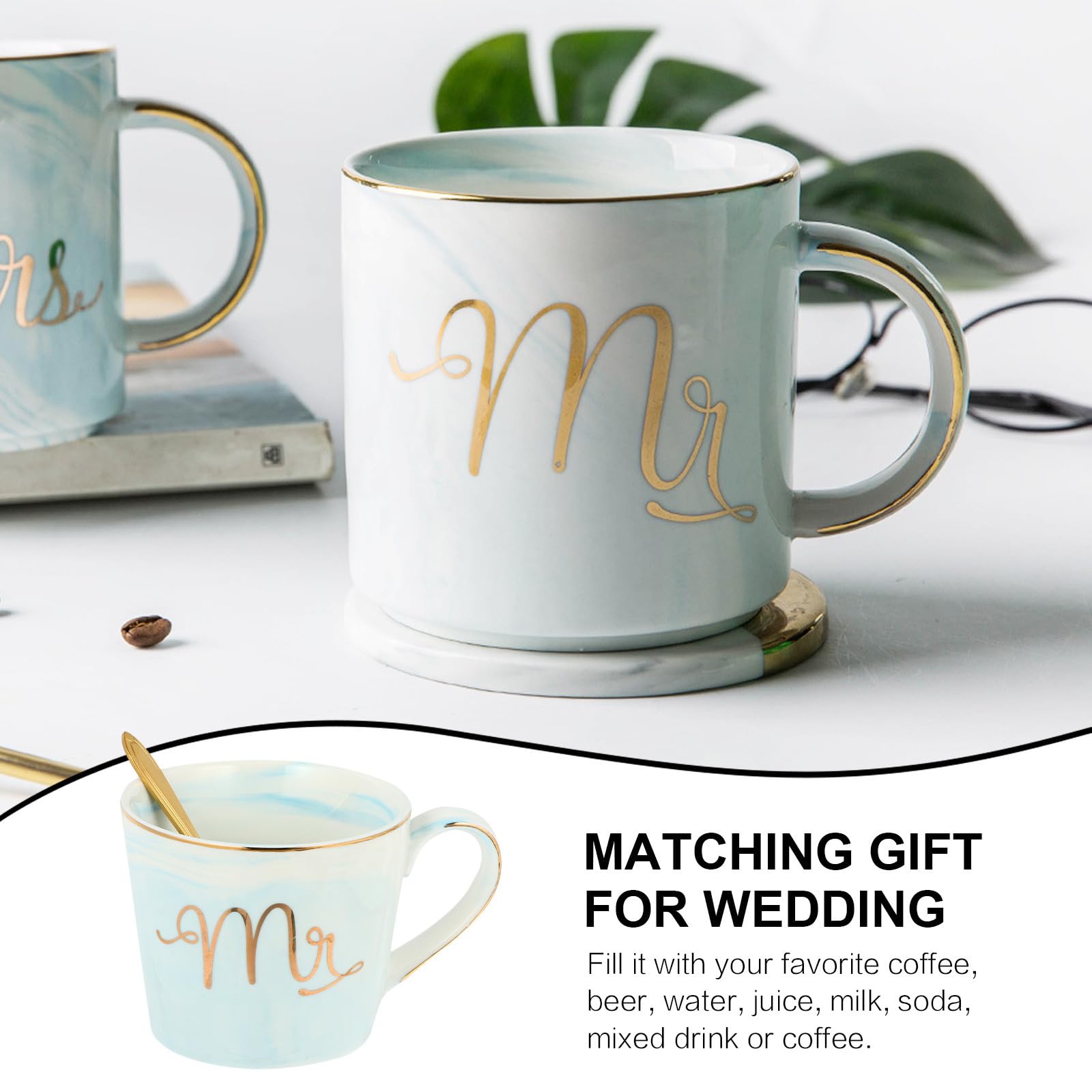 Gadpiparty Ensemble de 2 Tasses à Café en Céramique Effet Marbre Grosse Ouverture, Facile à Nettoyer, Cadeau Créatif pour Couple Lors des Fiançailles ou Mariage