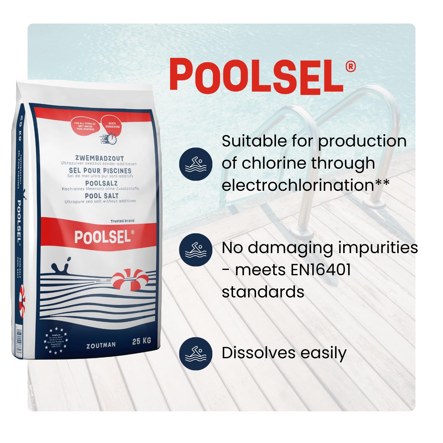 POOLSEL | Sól basenowa 25 kg | dla większej czystości