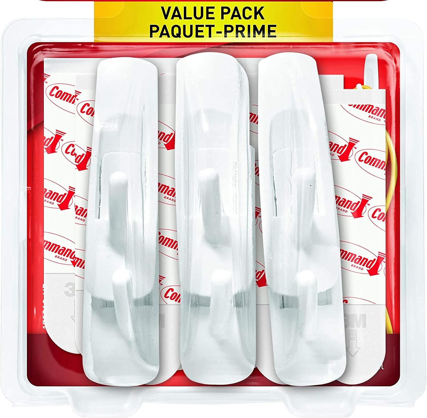 Command General Purpose Hooks Multi-Pack, Medium, Plastic, White, 3 lb Capacity, 6 Hooks and 12 Strips/Pack