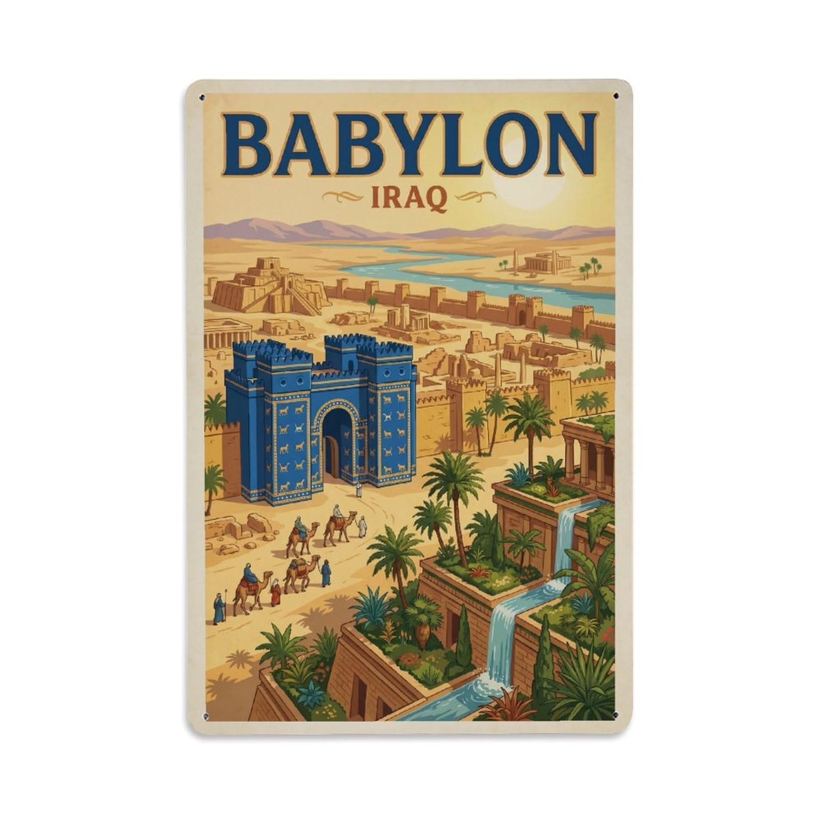 Metal Tin Sign Travel Retro Iraq Babylon