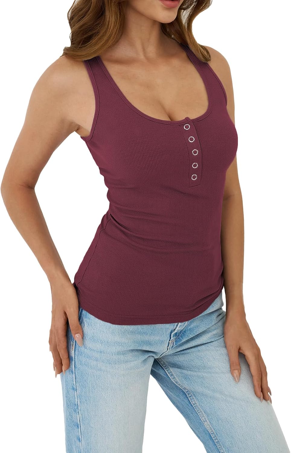 Ribbed Tank Tops for Women Sexy Low Cut Henley Tank Top Scoop Neck Slim Fit Cute Summer Shirts Women 2026 Trendy - Image 4