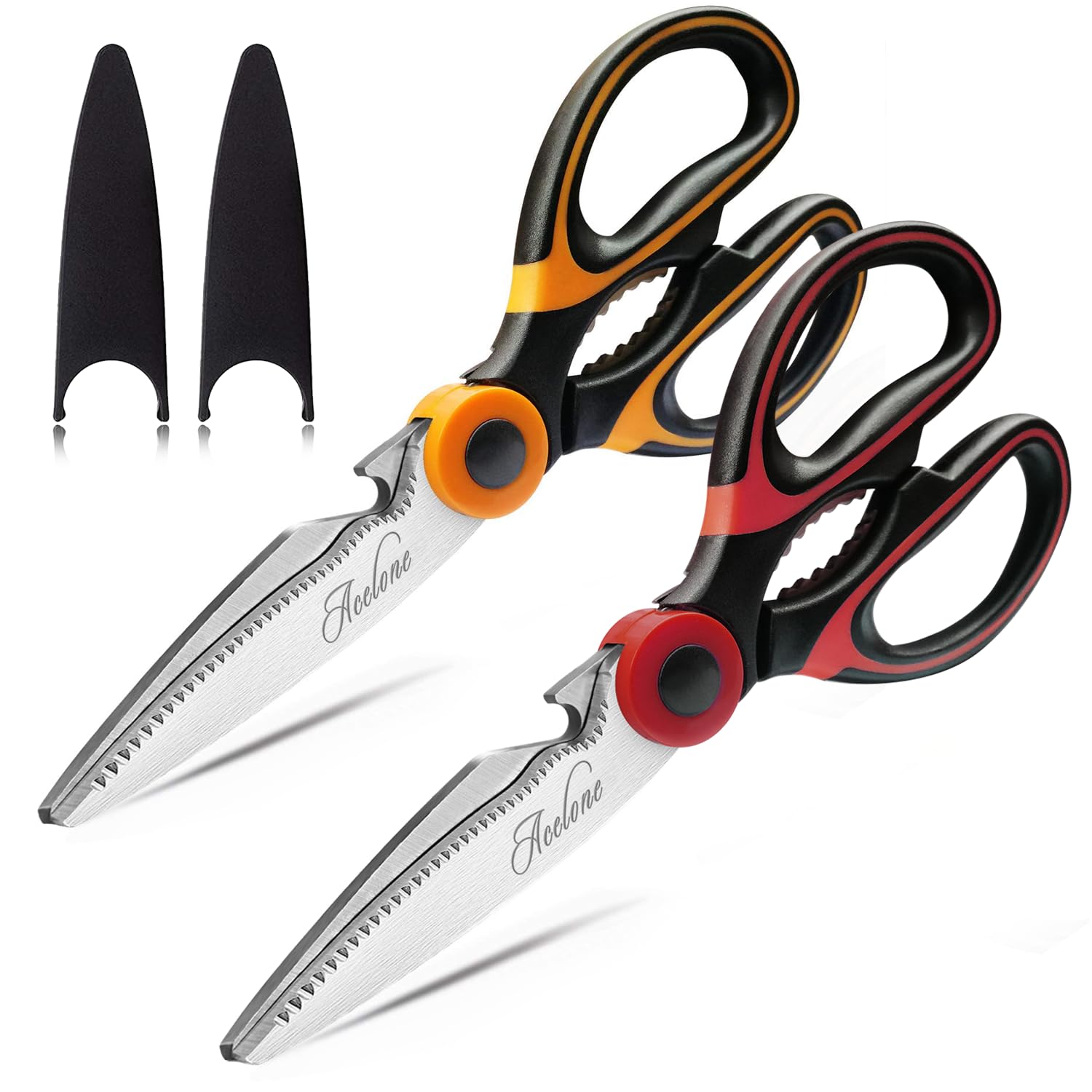 Acelone Kitchen Shears,Kitchen Scissors Heavy Duty Meat Scissors Poultry Shears, Dishwasher Safe Food Cooking Scissors All Purpose Stainless Steel Utility Scissors, 2-Pack (Red,Orange)