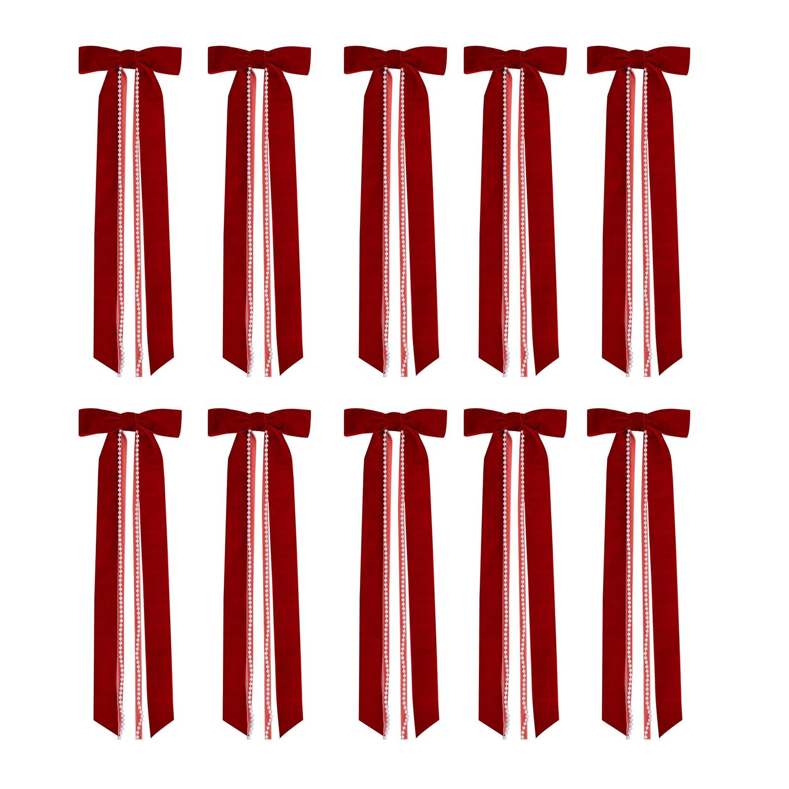 Jazuaiao 10Pcs Velvety Fabric Bowknot with Pearls Tassels Holiday Tree Bowknot Decoration for Christmas Tree Wreath Embellishment Velvety Christmas Ornaments