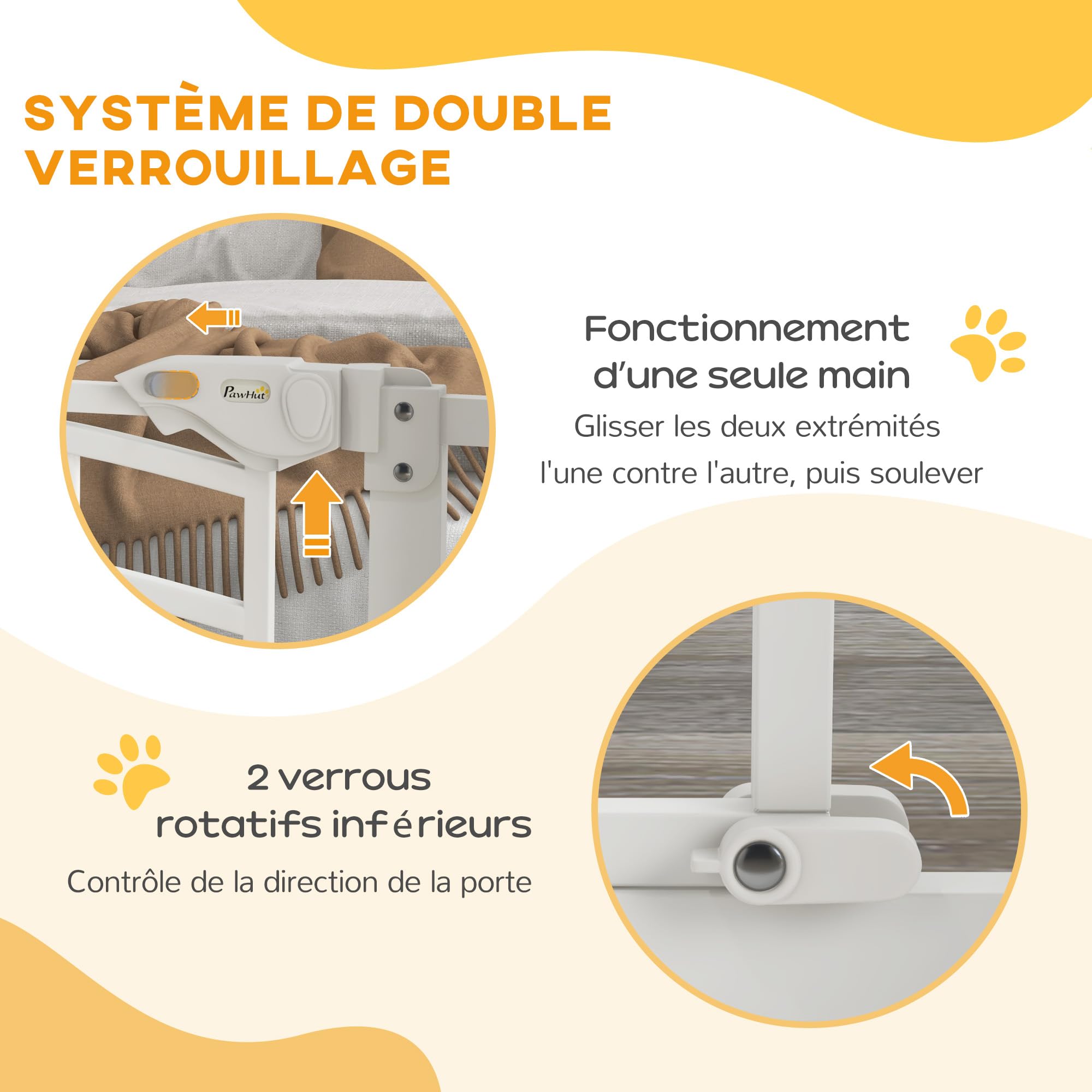 PawHut - Barrera de Seguridad para Perro Extensible (74-80 cm, Doble Cerradura, Cierre automático, Barrera de Escalera de fijación por presión sin Taladro, Altura 76 cm, Color Blanco | Doble bloqueo, cierre automático, barrera de escalera de fijación por