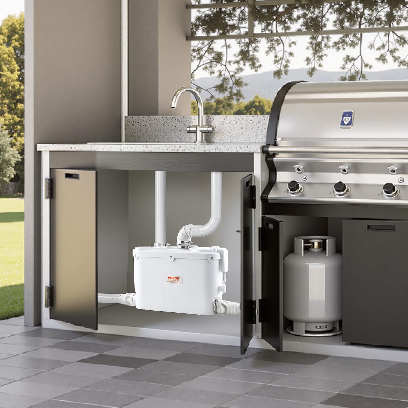 VEVOR Hebeanlage, 500 W, 110 L/min Durchfluss, 8 m Förderhöhe, Schmutzwasserpumpe mit 4 Wassereinlässen, Abwasserhebeanlage für Küche, Keller, Dusche, Waschbecken, Waschküche, Badewanne