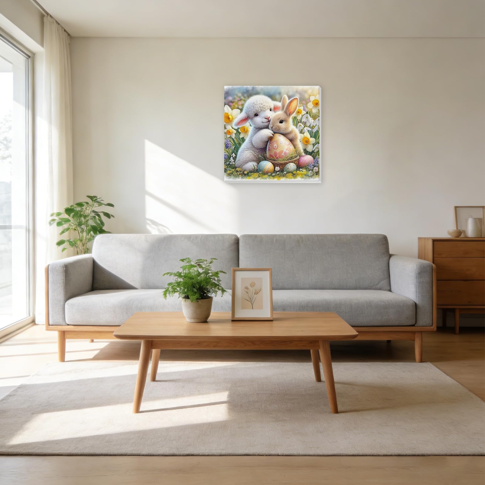 EOBROMD Conejo Pintar por Numeros Adultos, Cordero Pintura por Numeros con Marco, Vista de Ventana Kit de Pintura al óleo de Lienzo DIY para con Pinceles, Pigmento Acrílico, Decoración 30x30cm - 3