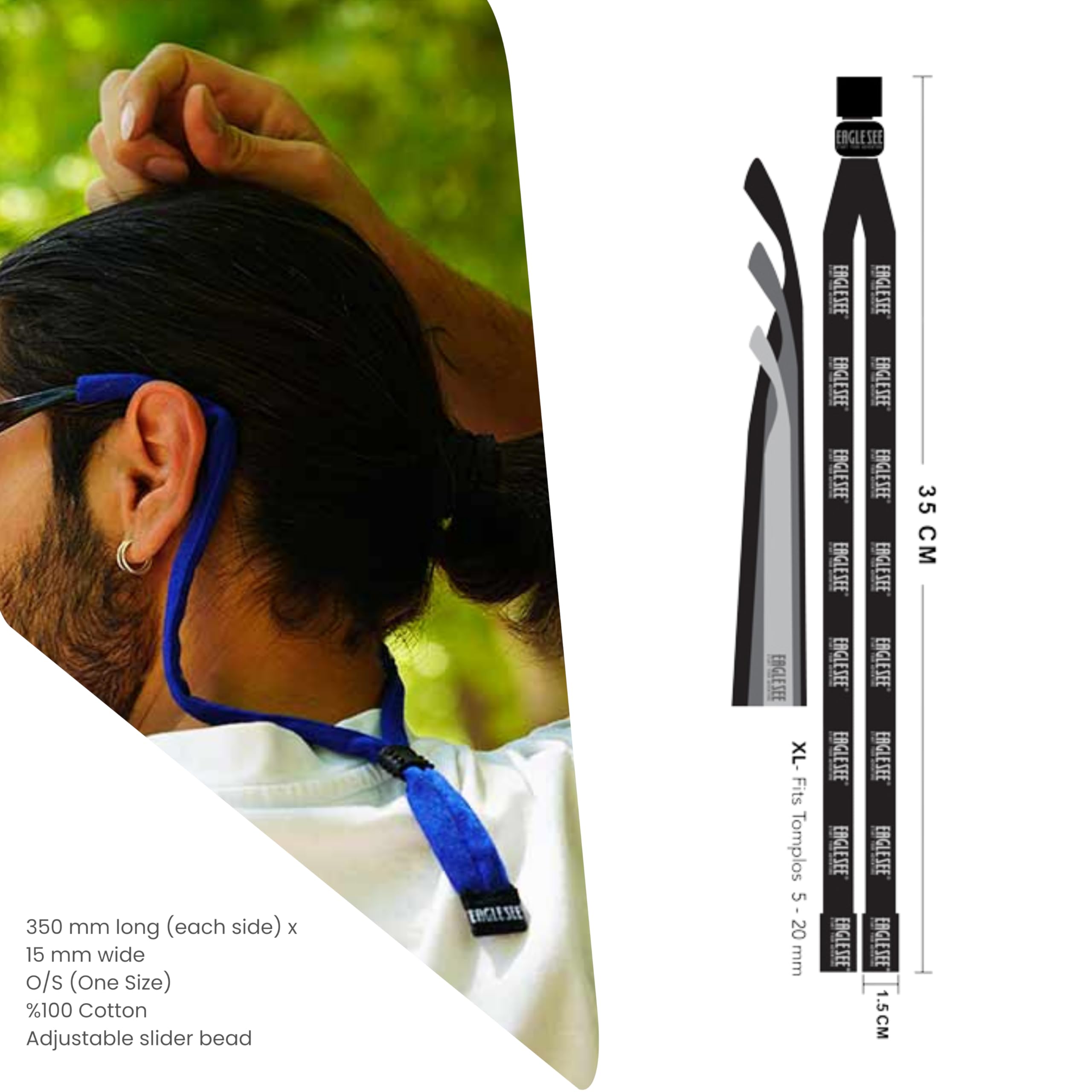 Simple Cotton Eyewear Strap | Adjustable Glasses Holder Cord for Men & Women, Smaragd, 40 cm (closed) – 75 cm (fully extended)