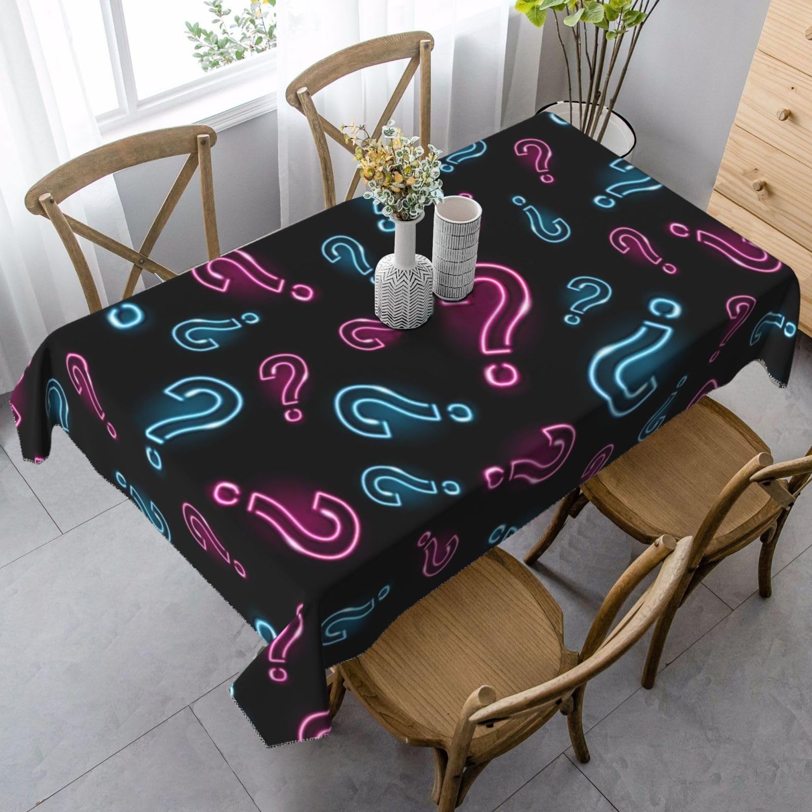 HDTVTV Neon Question Mark Seamless, Tablecloth, Waterproof Dust-Proof Tabletop Wrinkle Resistant Table Cover - 90 X 140 cm
