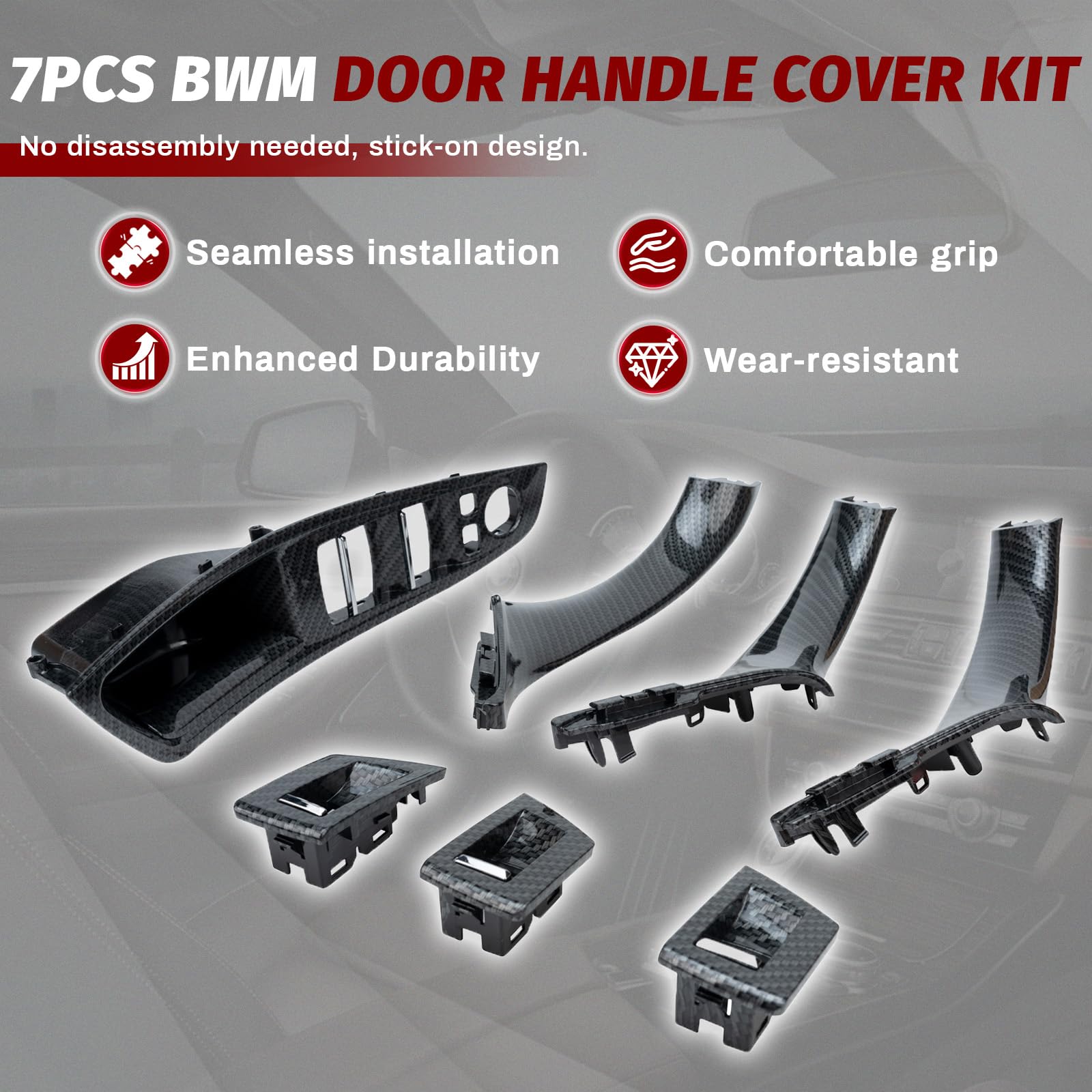 Auto Raam Schakelaar Voor Bmw 5 Serie F10 F11 F18 520i 523i 525i 528i 535i 7 Stuks Set Auto-interieur Plastic Armsteun Raam Schakelpaneel Pull Handvat raamschakelaar (Color : Oyster LHD 7pCS