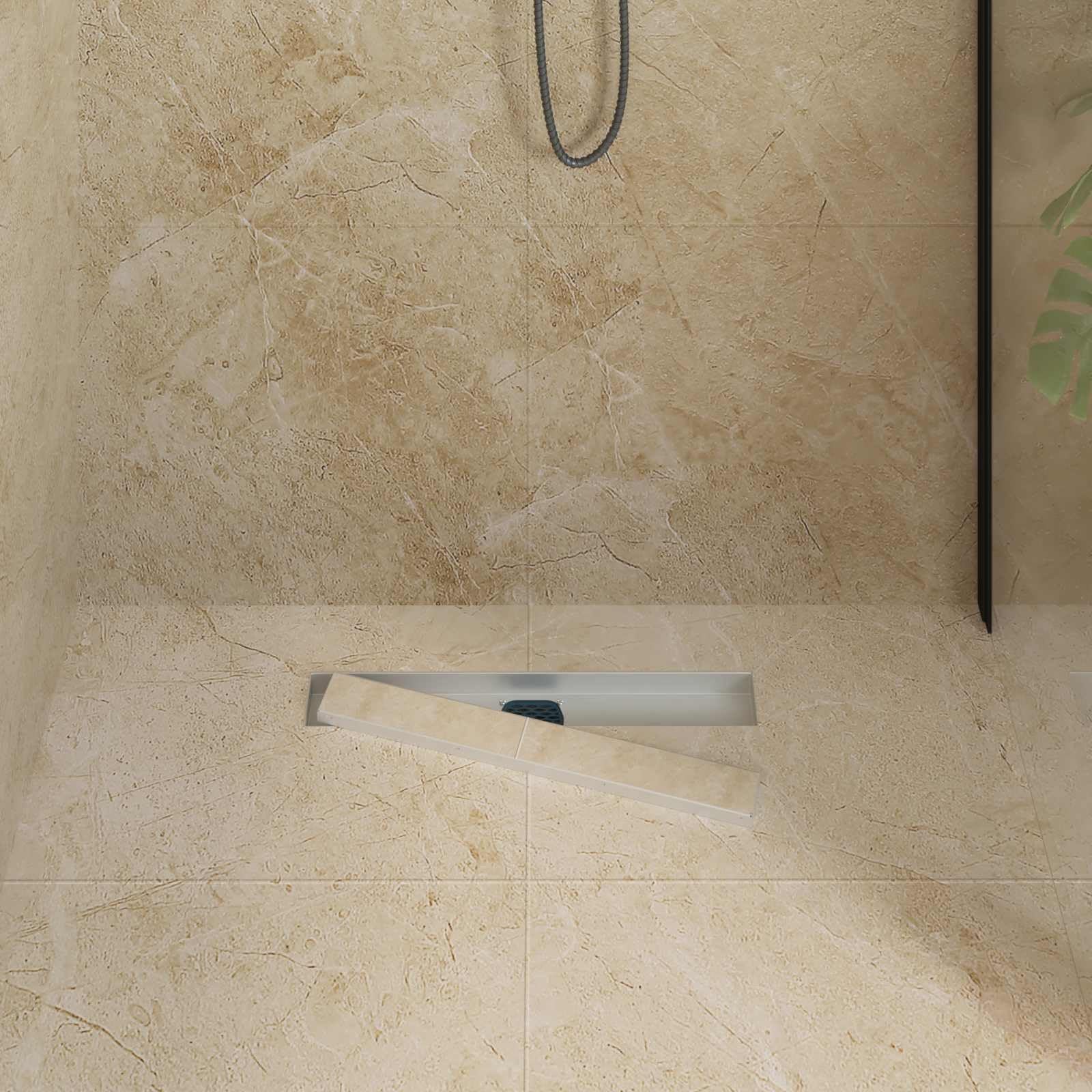 Duschablauf 2-in-1 mit 360° Siphon aus Edelstahl, höhenverstellbar 54 x 11 cm, mit Haarfänger, Geruchsverschluss, Sieb und Filter für Dusche, Bad und Waschbecken