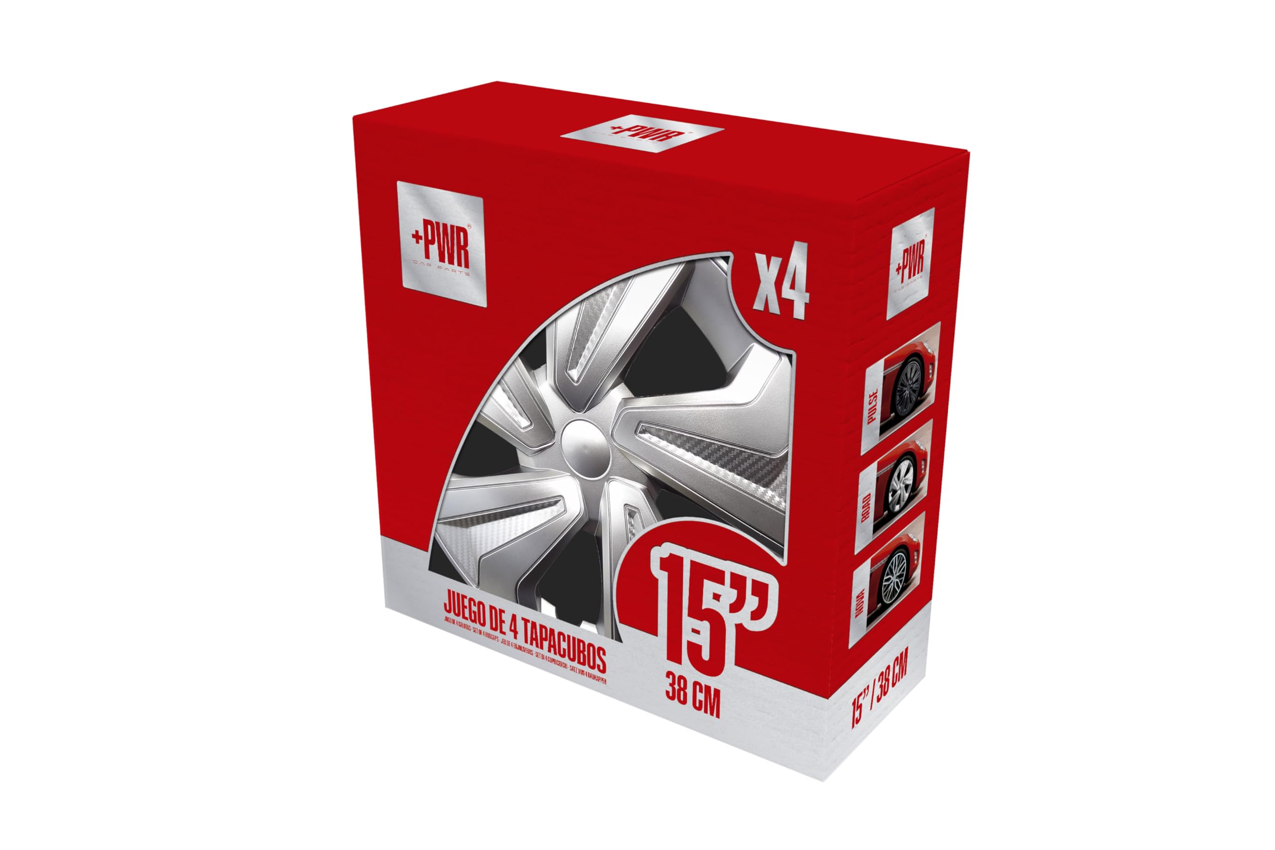 Enjoliveurs 15" Road Argent, Lot de 4 unités, universels, ABS Haute résistance, Fixation par Pression, Design Moderne et Ventilation optimisée